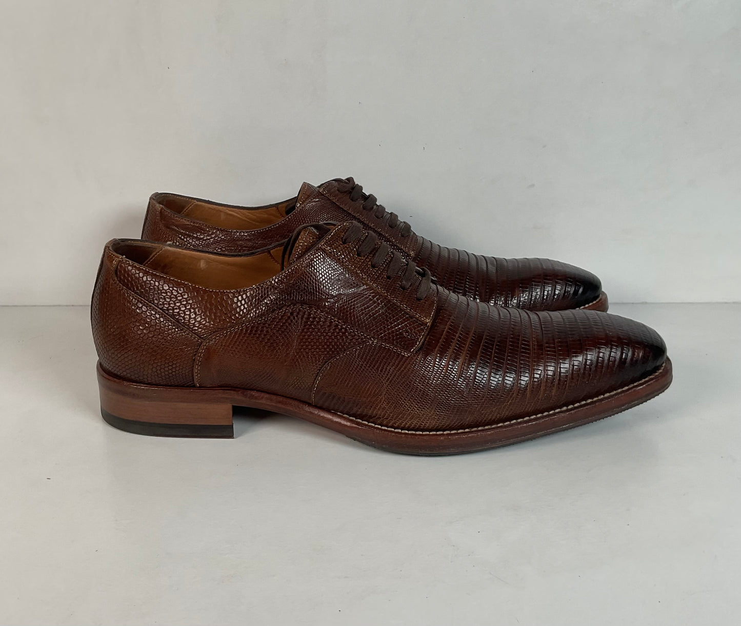 Mezlan Brown Teju Lizard Derby Shoes Brown 9 M Recrafted