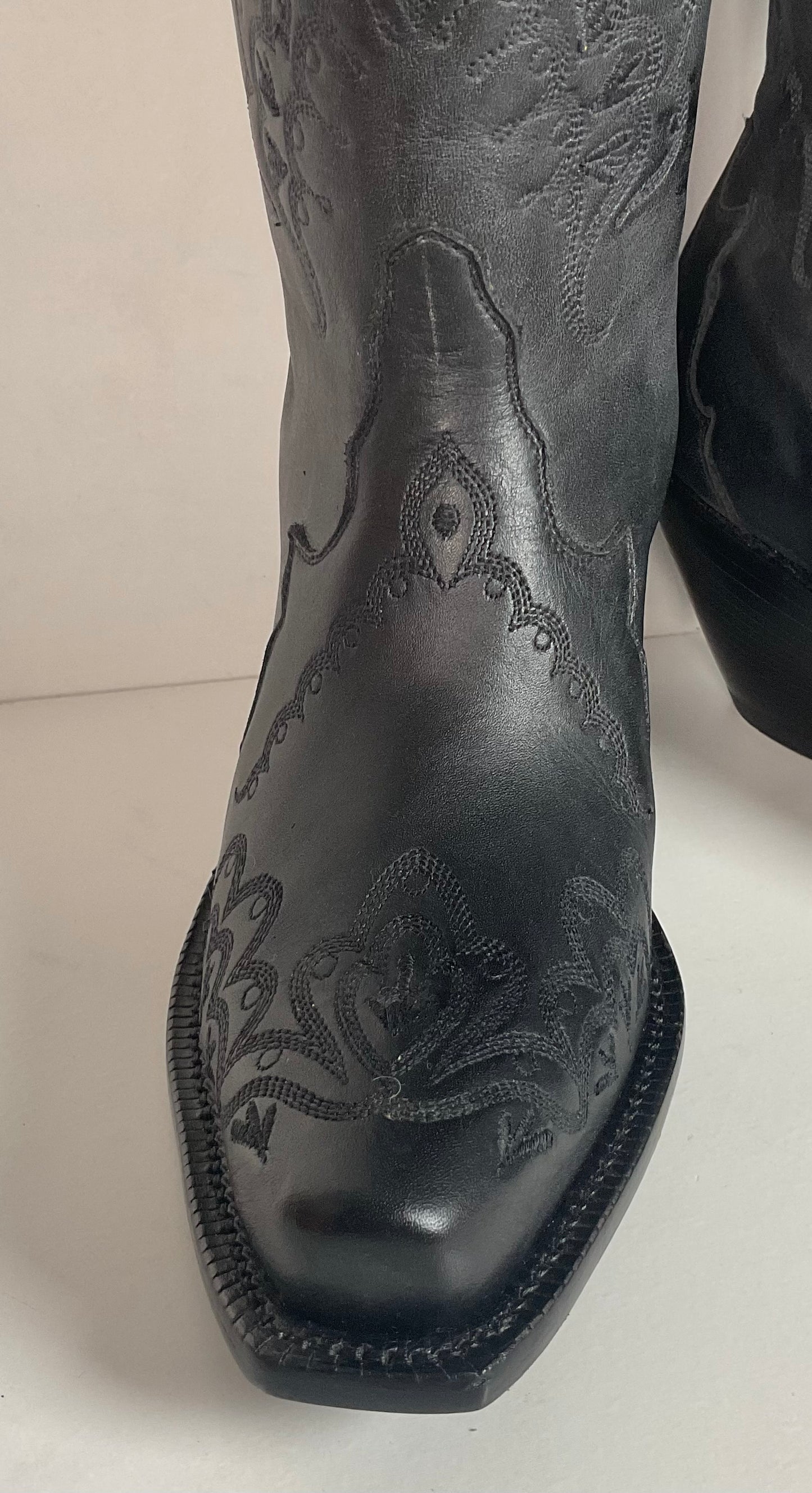 Tony Lama 16” Black Leather Cowgirl Boots 7 B USA Black Label