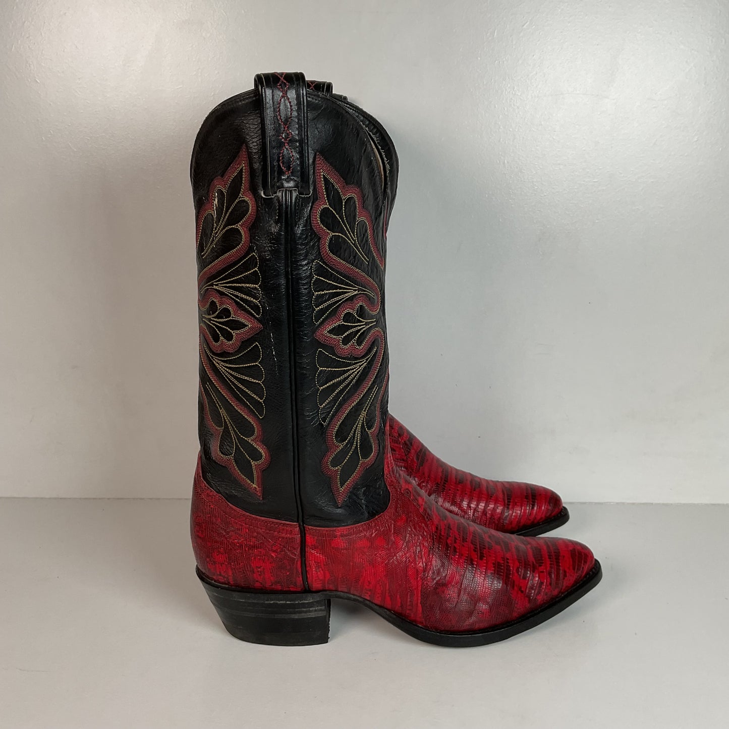 Vintage Tony Lama Natural Teju Lizard Cowboy Boots 9 D Gold Label