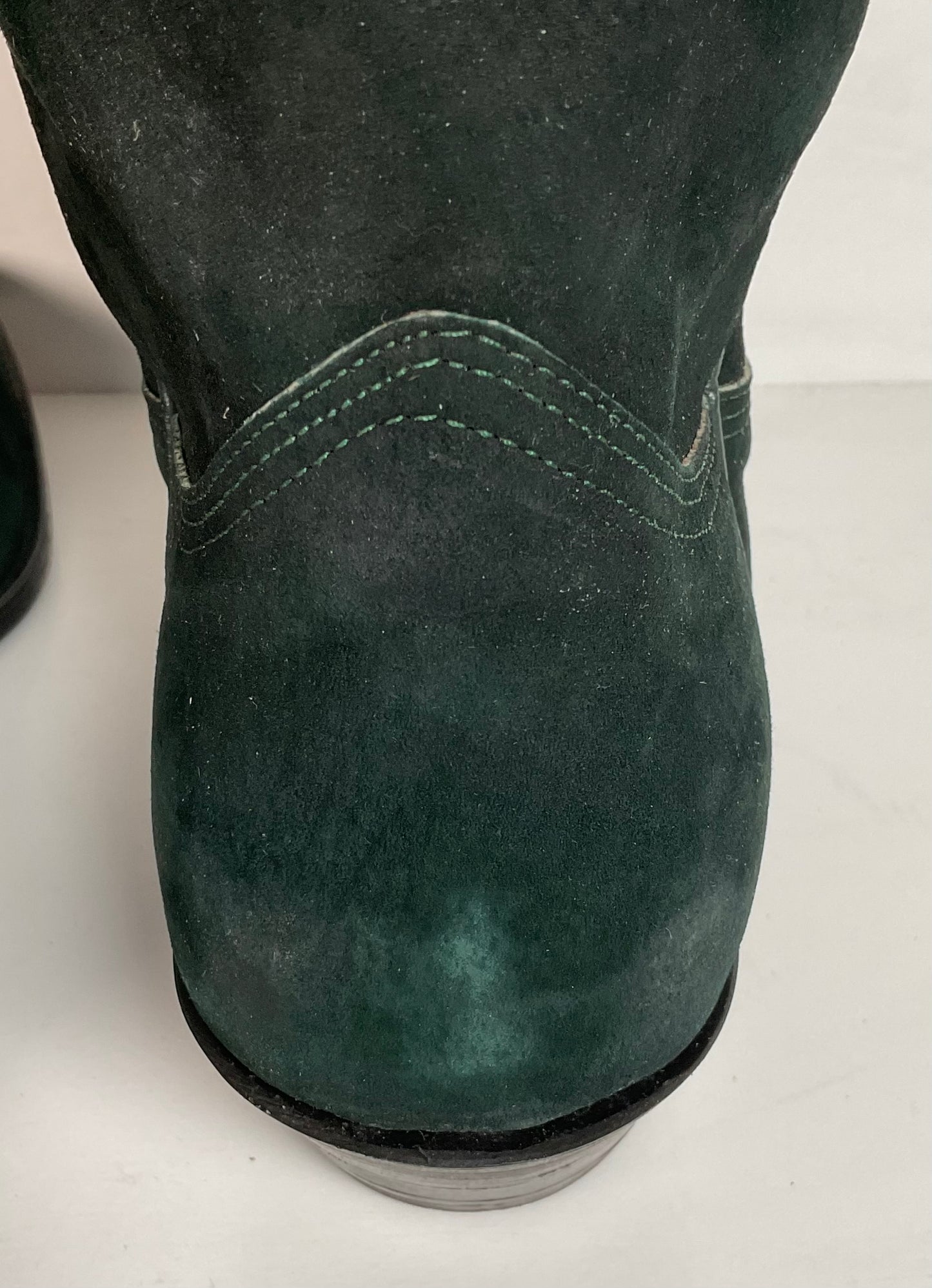 Vintage Nocona Emerald Green Suede Cowboy Boots 11.5 E USA Made