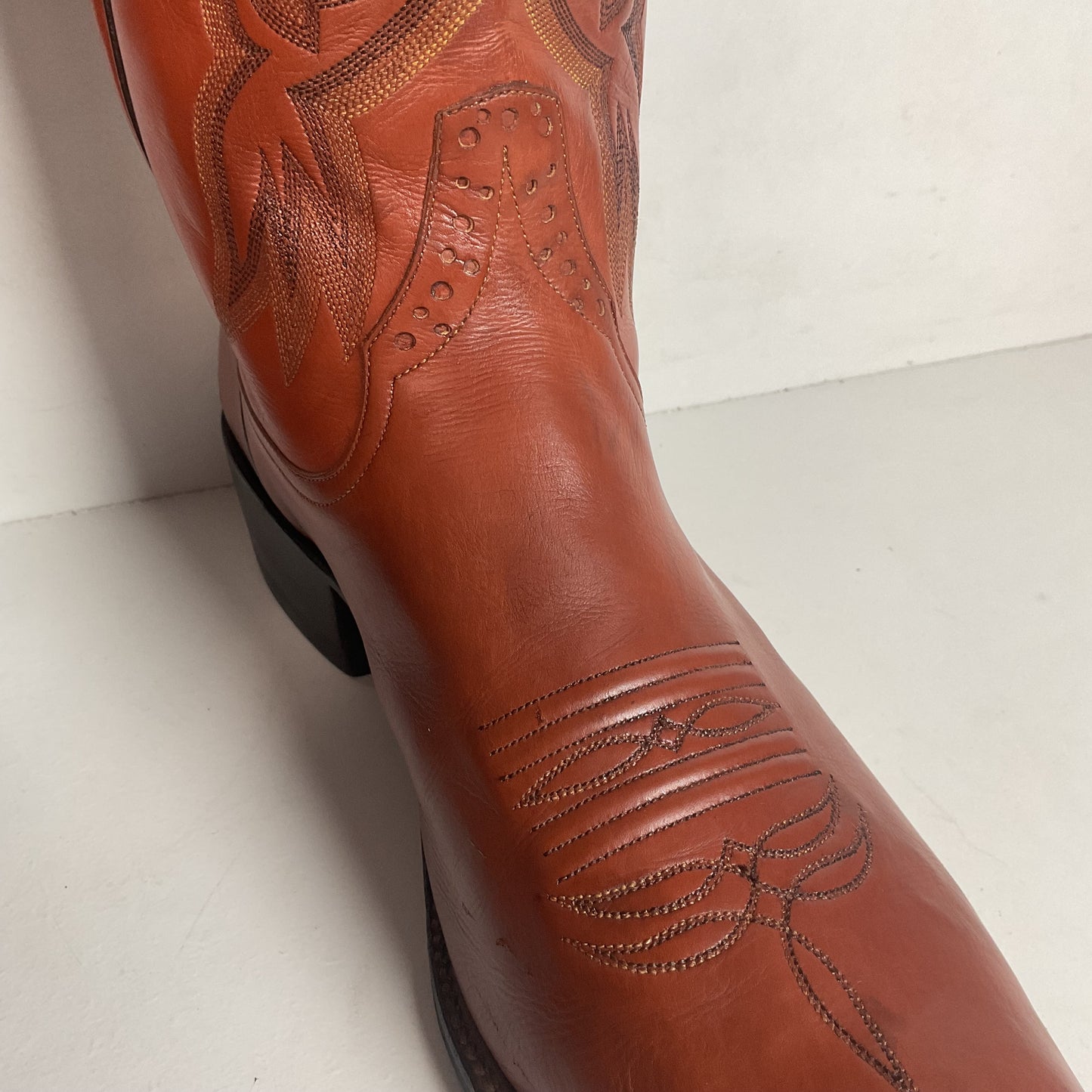 Rios of Mercedes Brown Calfskin Leather Cowboy Boots 13 A (Extra Narrow) Thrashed