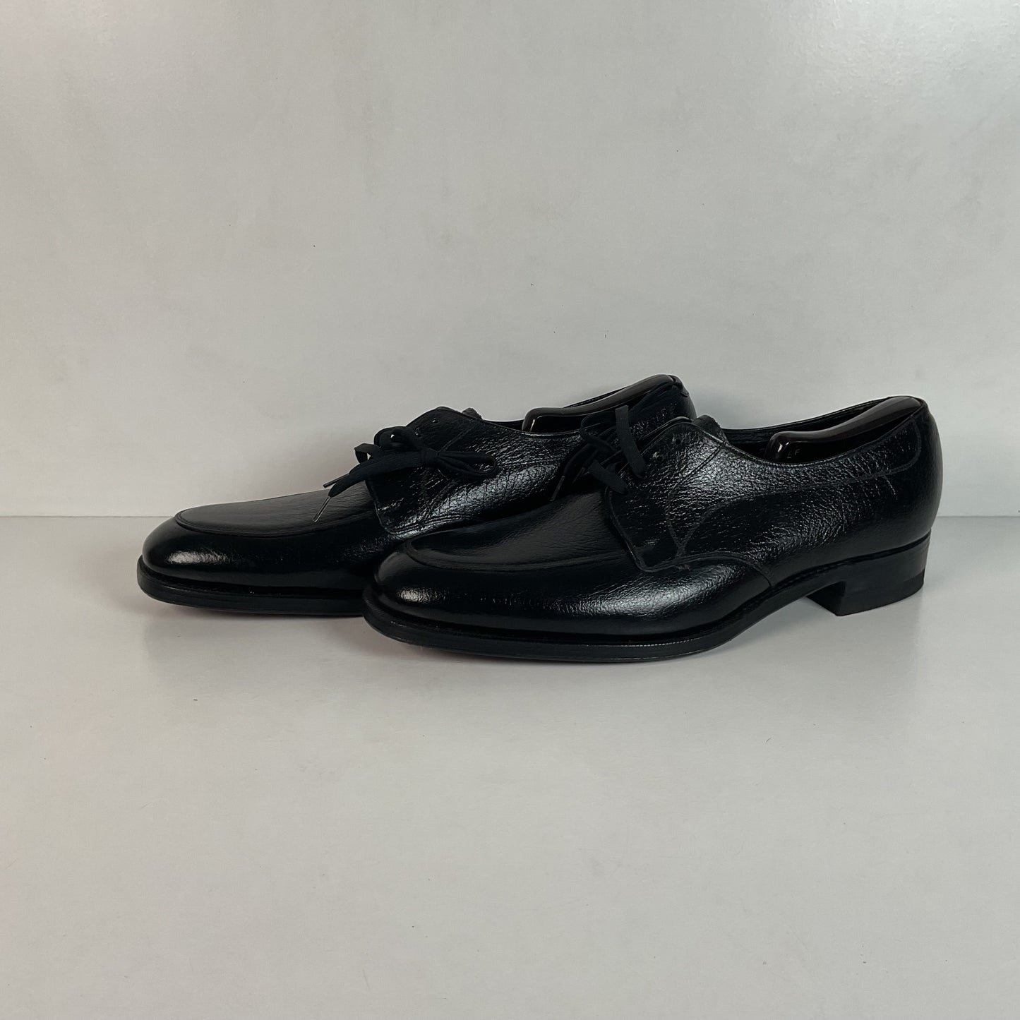 Vintage Florsheim Black Derby Loafers 12 B Apron Toe Blucher