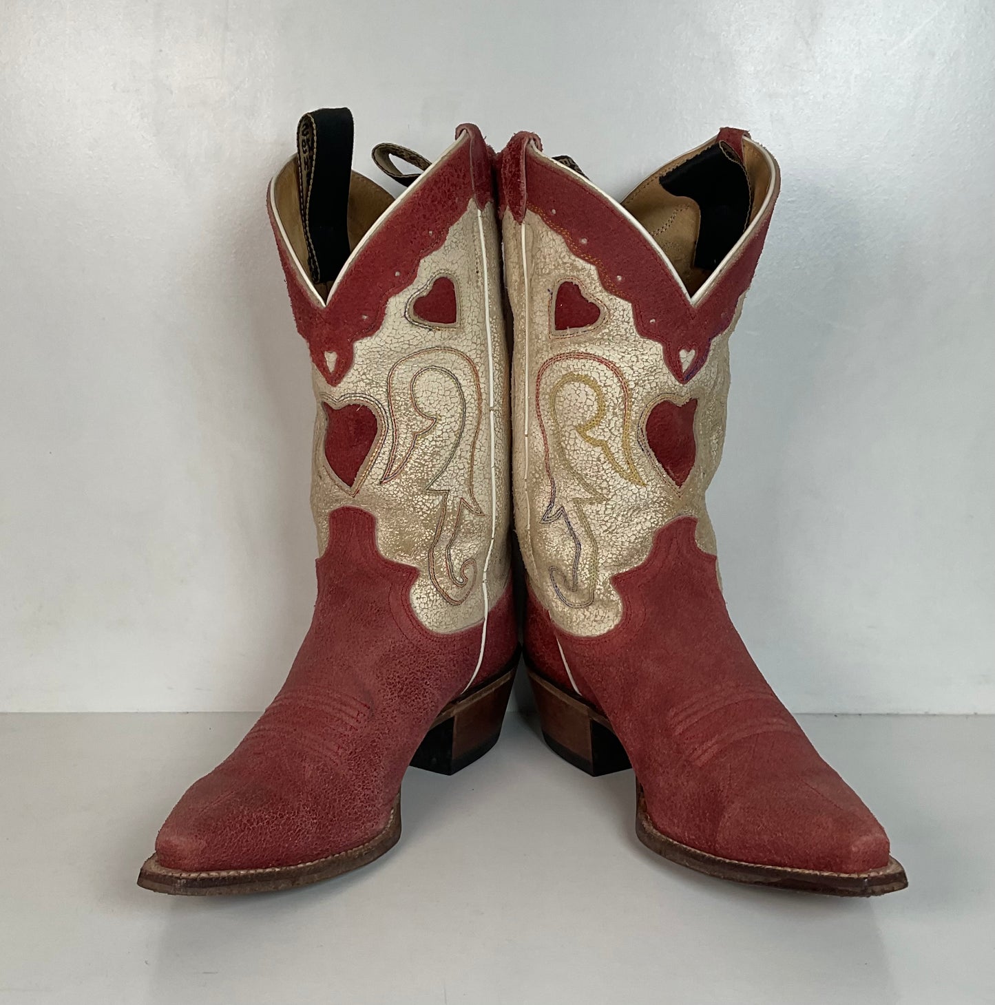 Justin Vintage Collection Cowgirl Boots 7 B Tooled Heart Inlay Crystal Suede