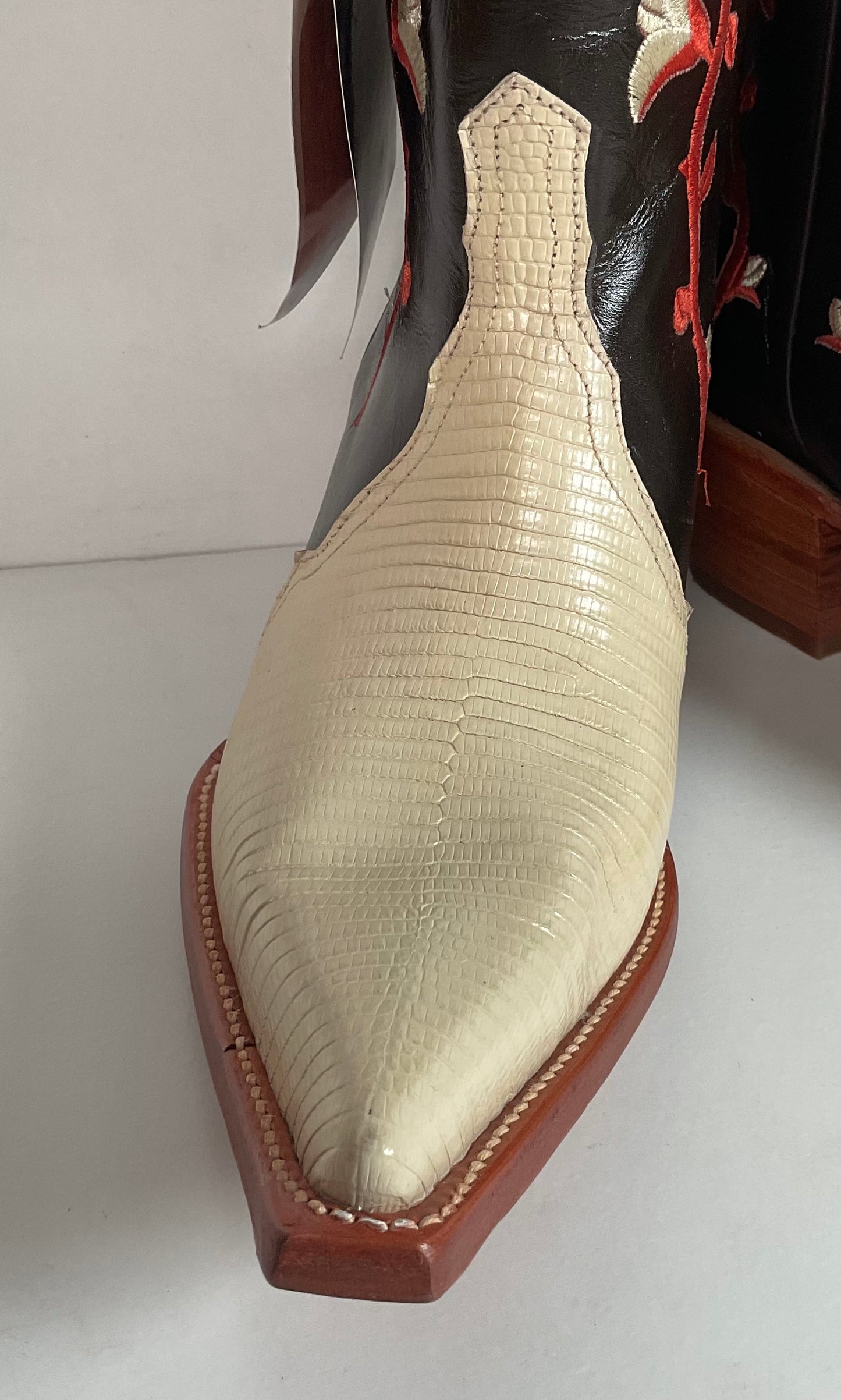 Los Altos Tulip Flower Cowgirl Boots 8 M Crème Lizard Vamp