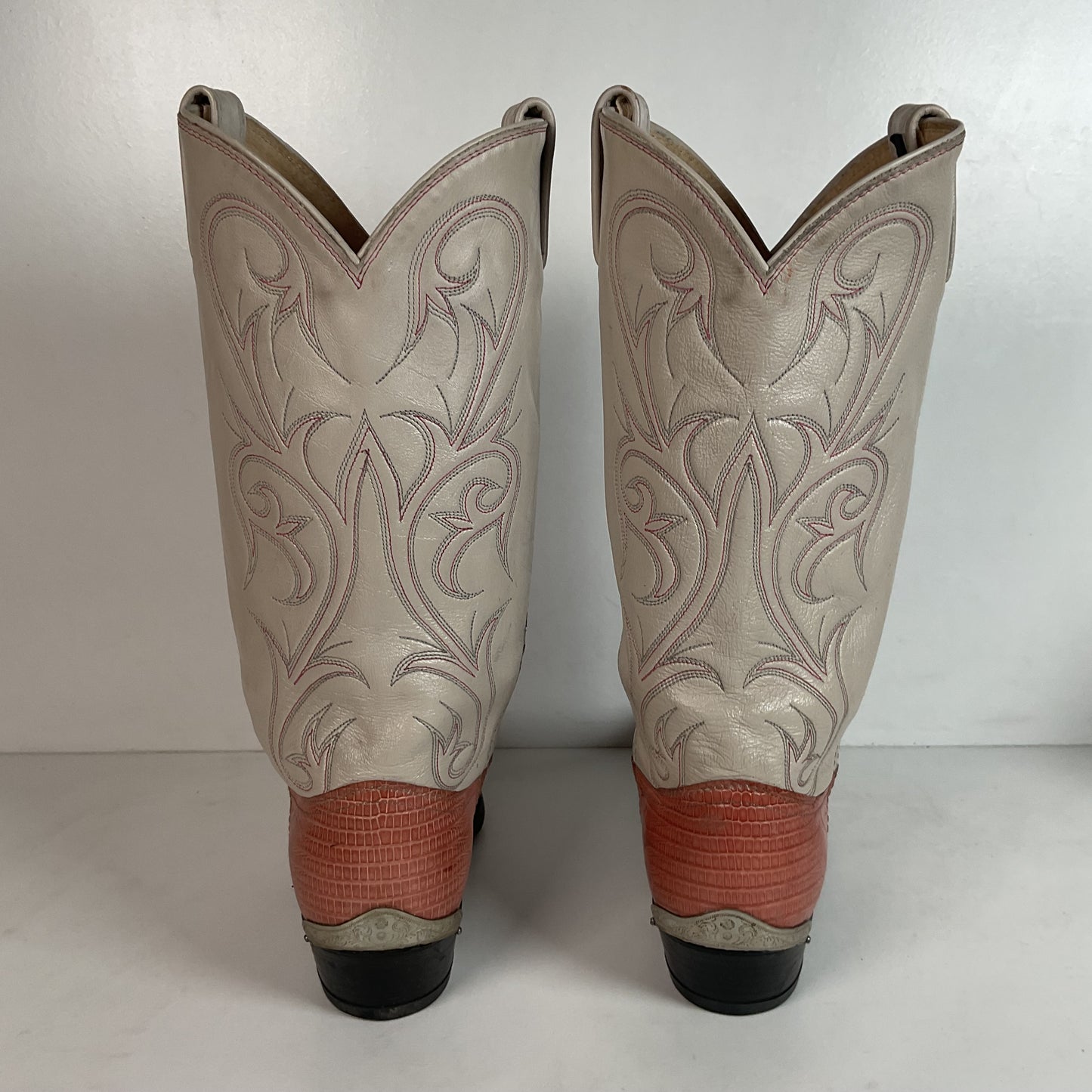 Vintage Dan Post Peach Cowgirl Boots 10 Lizard Vamp USA Made