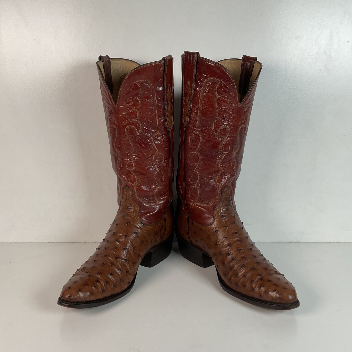 Vintage TO Stanley Kango Tobacco Ostrich Quill Cowboy Boots 10.5 D USA Made Exotic