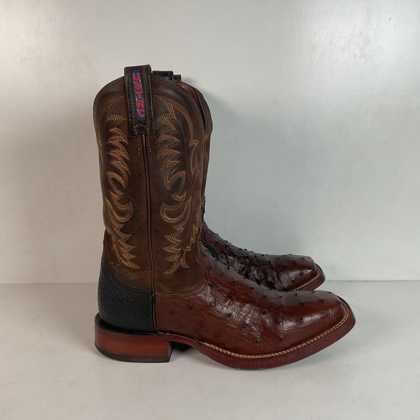 Vintage Tony Lama Exotic Ostrich, Shark Cowboy Boots 8 EE Square Toe Custom