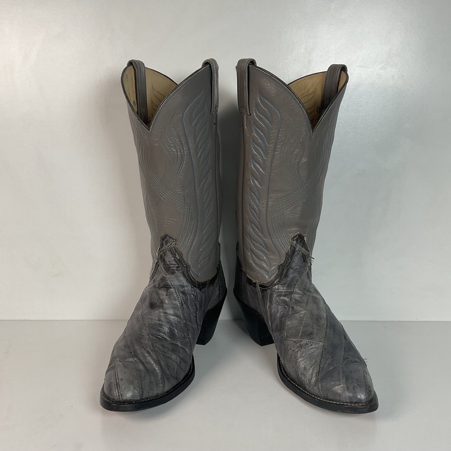 Vintage Tony Lama Exotic Grey Eel Cowboy Boots 9.5 EEE Gold Label USA Made
