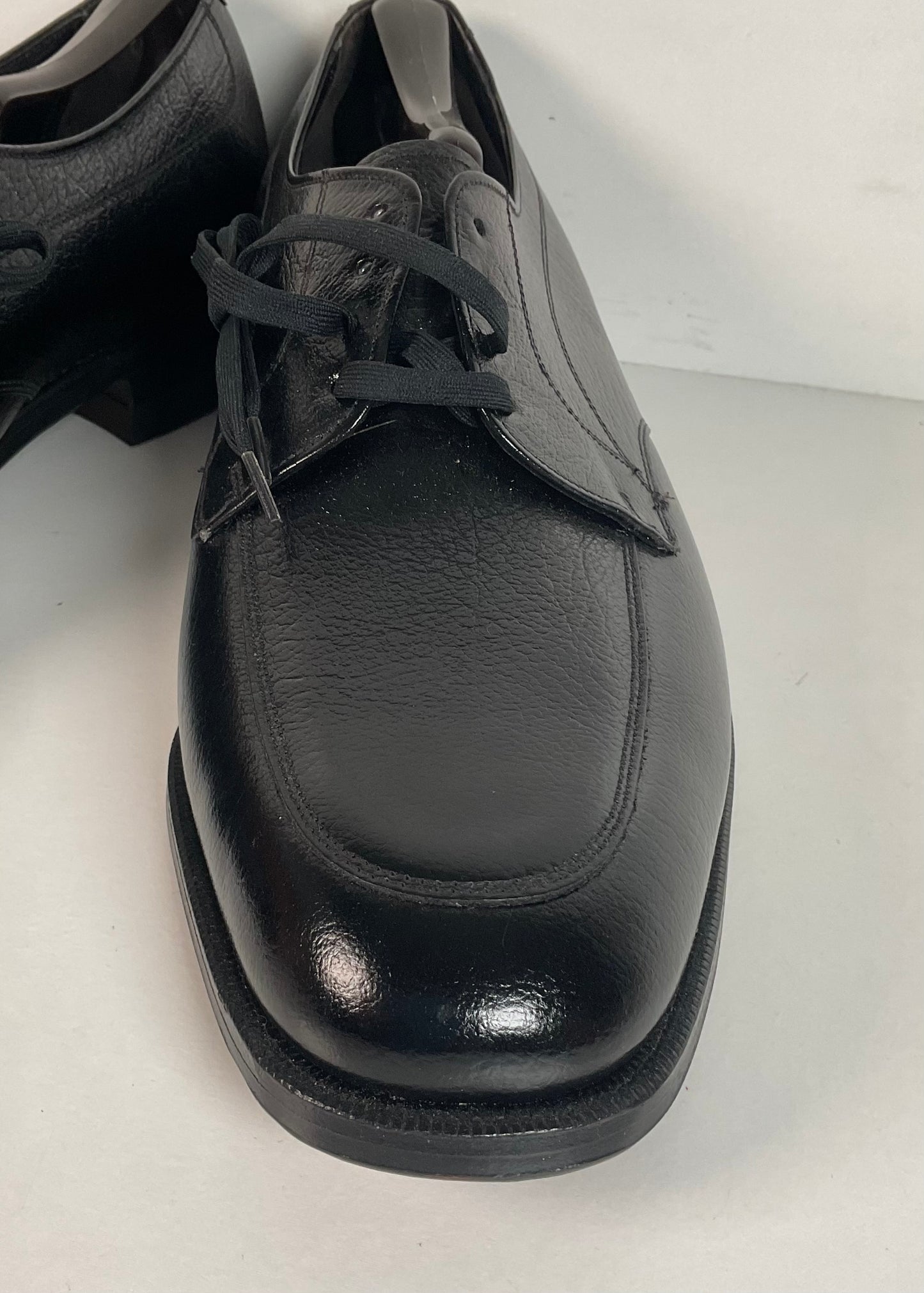 Vintage Florsheim Black Derby Loafers 12 B Apron Toe Blucher