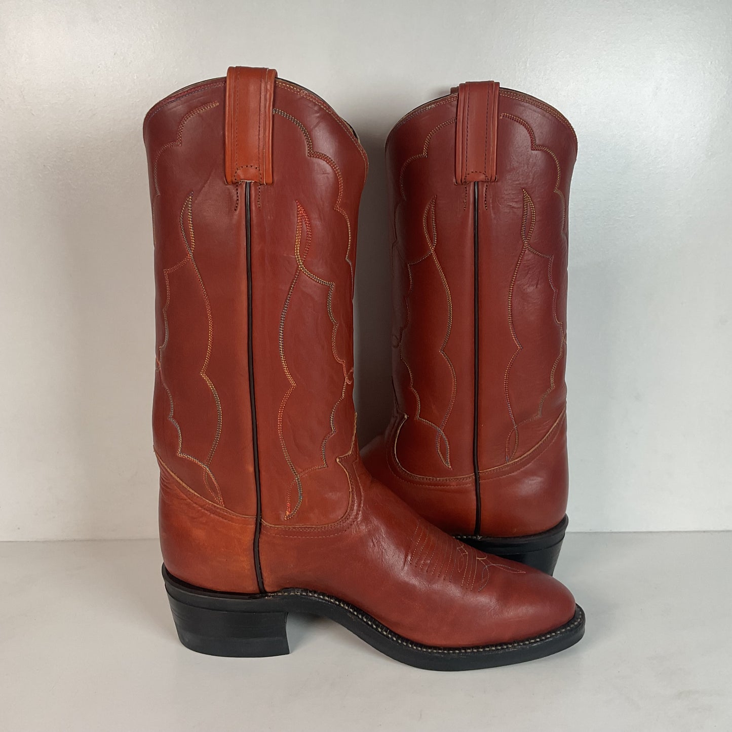 Vintage Tony Lama Rainbow Stitched Cowboy Boots 9 EE Gold Label Vibram Trucker