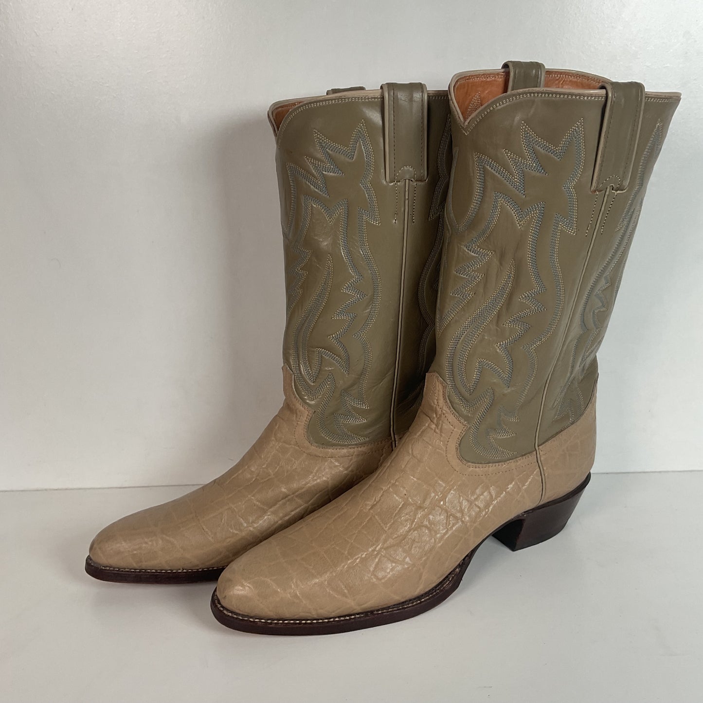 Vintage 1960s Justin Exotic Elephant Cowboy Boots 11 B Old White Label