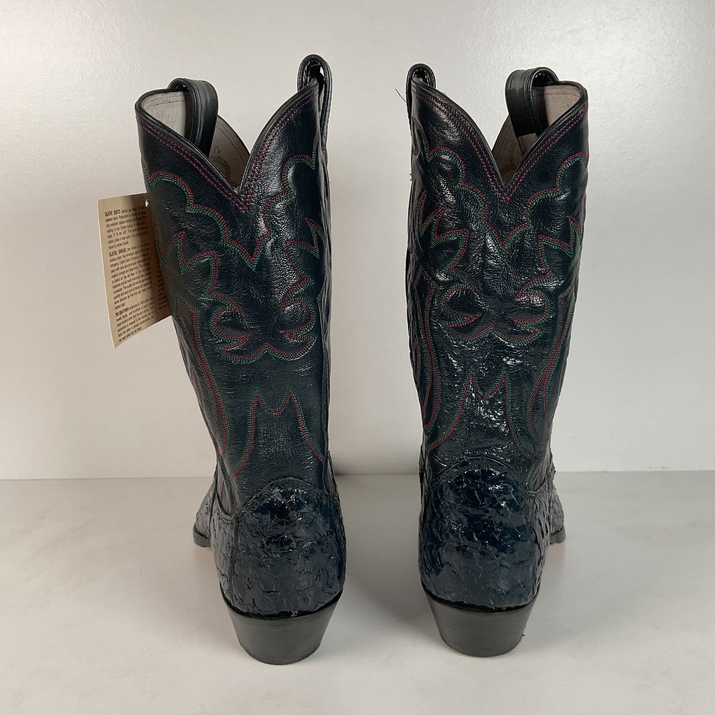 Vintage Olathe Sea Bass Cowboy Boots | Exotic | USA Made | Navy Blue | 13 EE