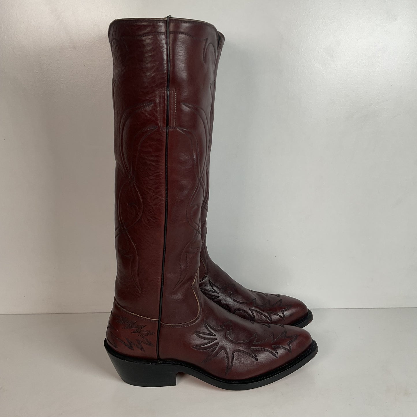 Vintage Stewart Boot Company Tall Cowgirl Boots 10 Narrow Romero Cloth Pulls