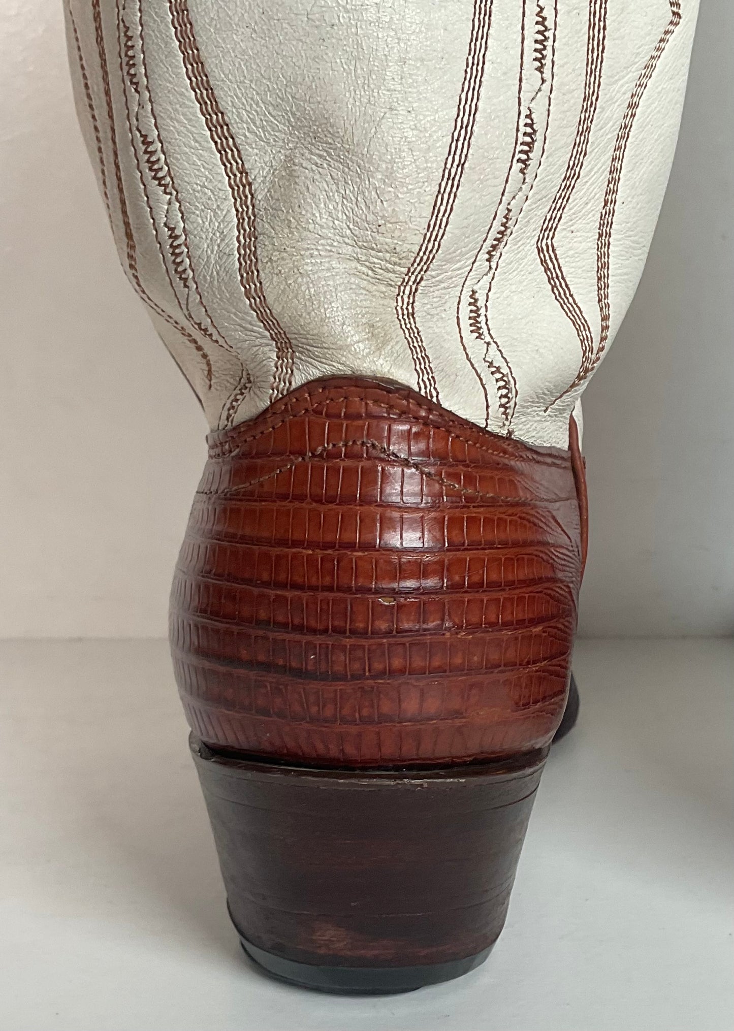 Vintage J Chisholm White Cowgirl Boots 7.5 M Teju Lizard