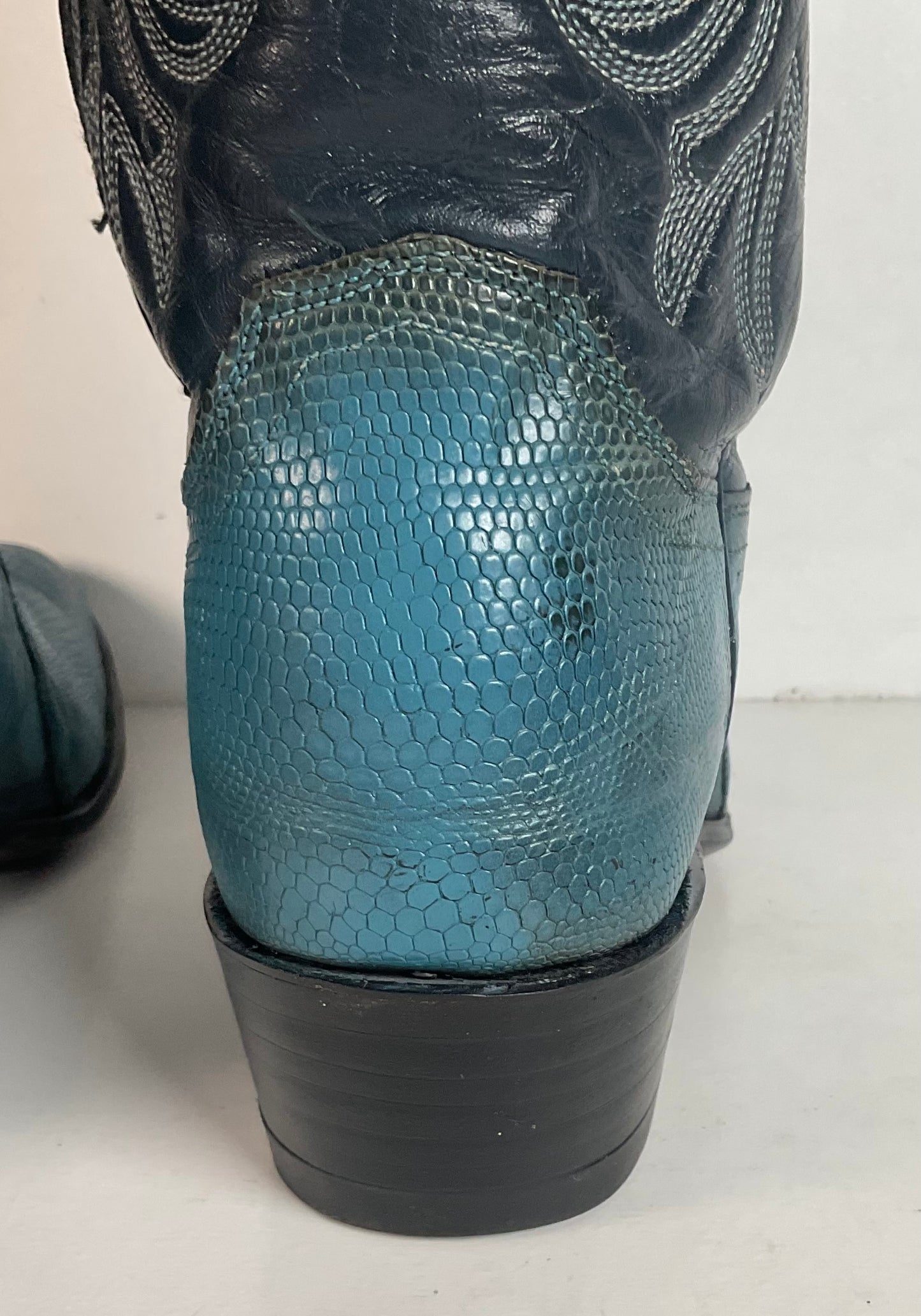 Vintage Justin Turquoise Cowgirl Boots 5 B Zipper Teju Lizard Vamp