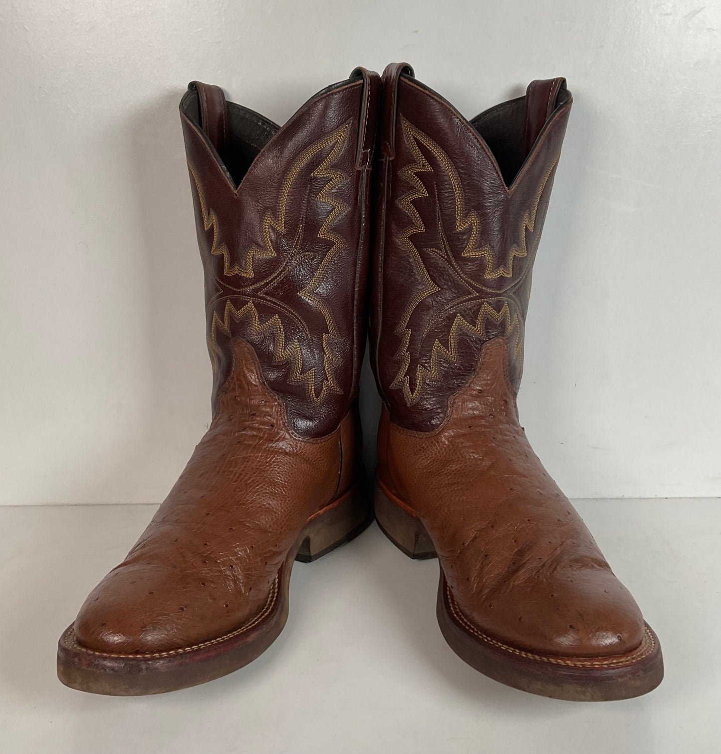 Justin Smooth Ostrich Tekno Crepe Roper Boots 8.5 EE USA Made Exotic