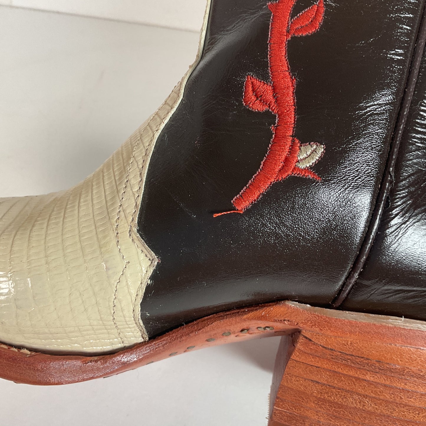 Los Altos Tulip Flower Cowgirl Boots 8 M Crème Lizard Vamp
