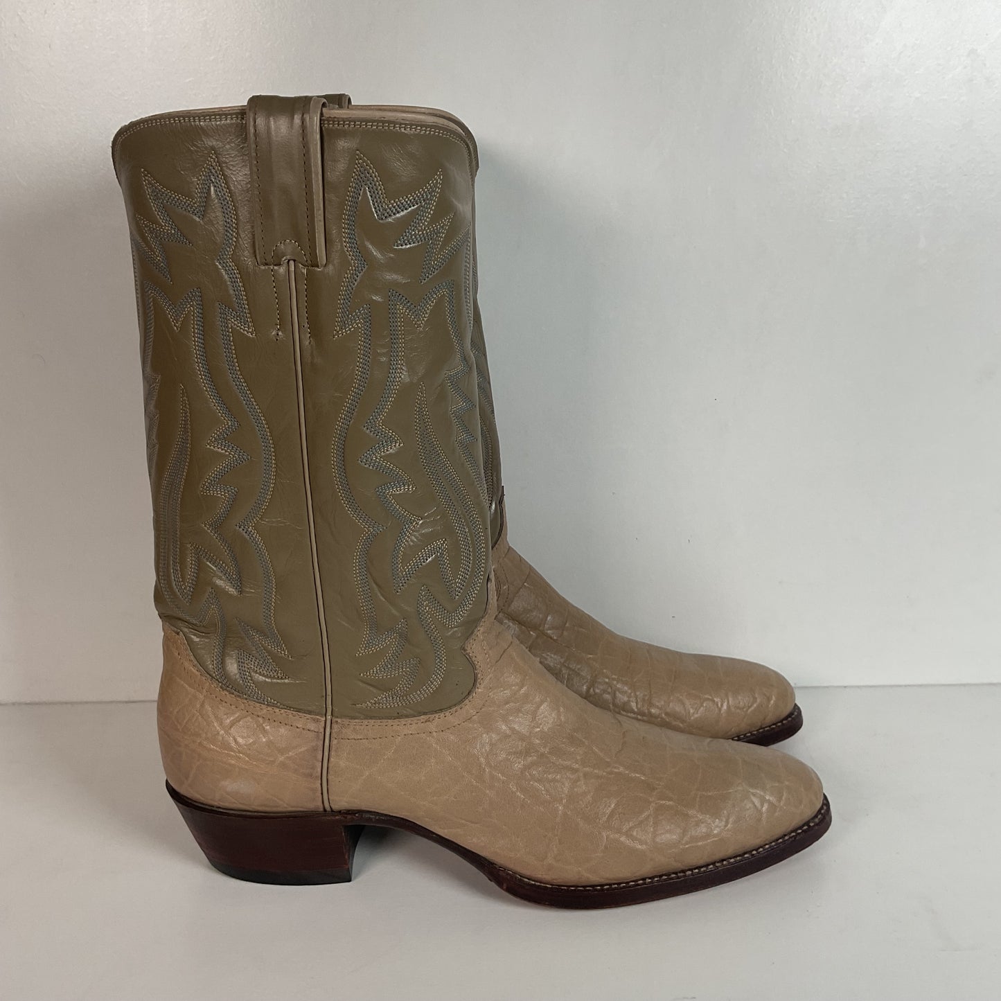 Vintage 1960s Justin Exotic Elephant Cowboy Boots 11 B Old White Label