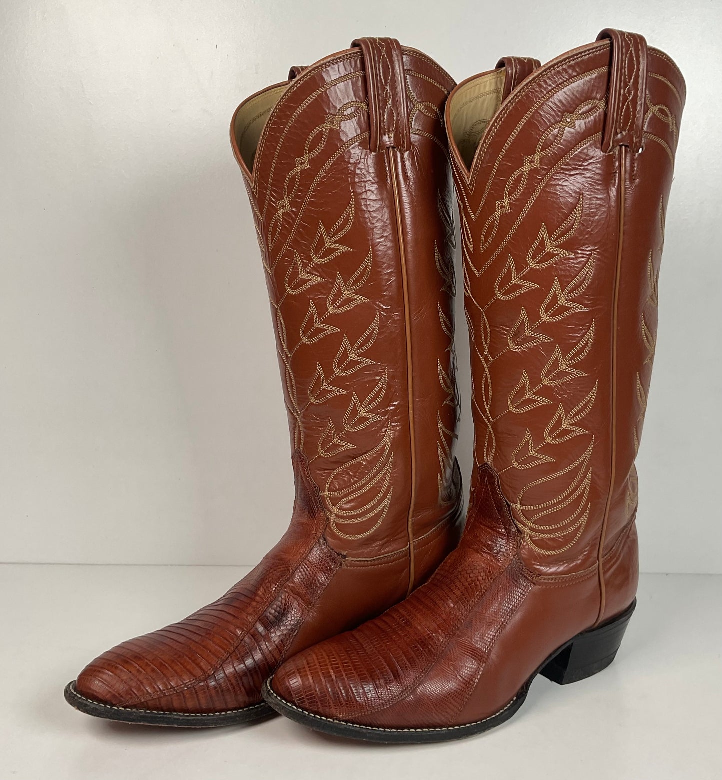 Vintage Tony Lama Gold Label Cowgirl Boots 7.5 C Lizard Vamp