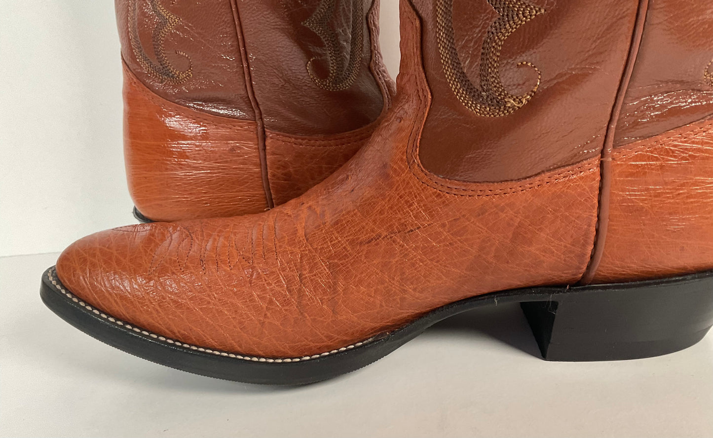 Vintage Nocona Exotic Smooth Ostrich Cowboy Boots Men’s 10.5 C Peanut Brittle