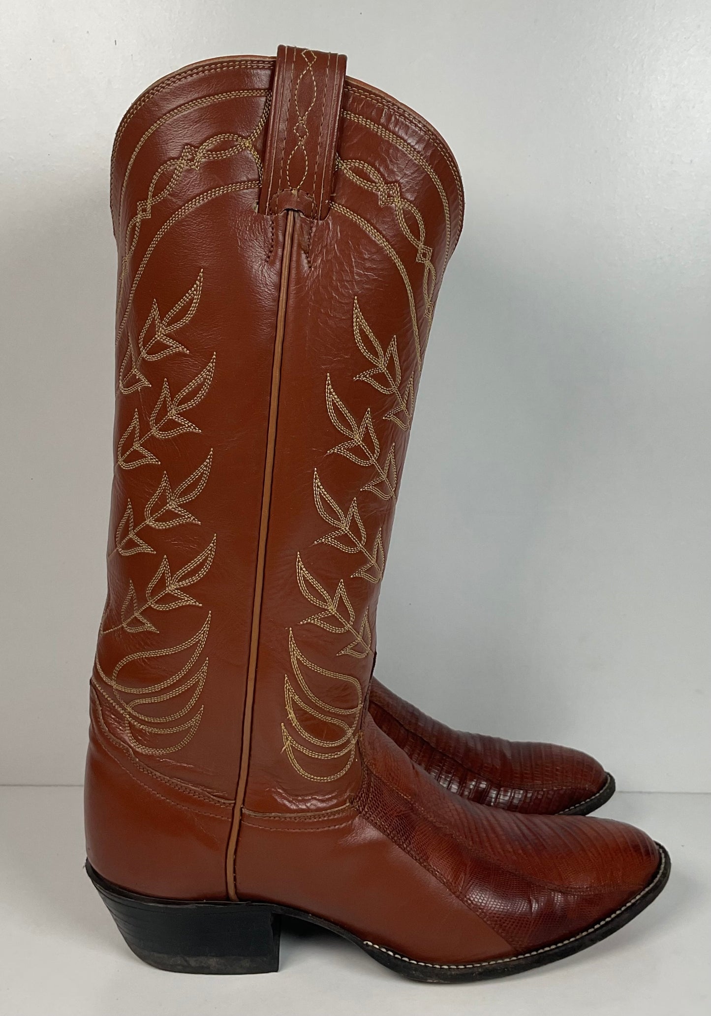 Vintage Tony Lama Gold Label Cowgirl Boots 7.5 C Lizard Vamp