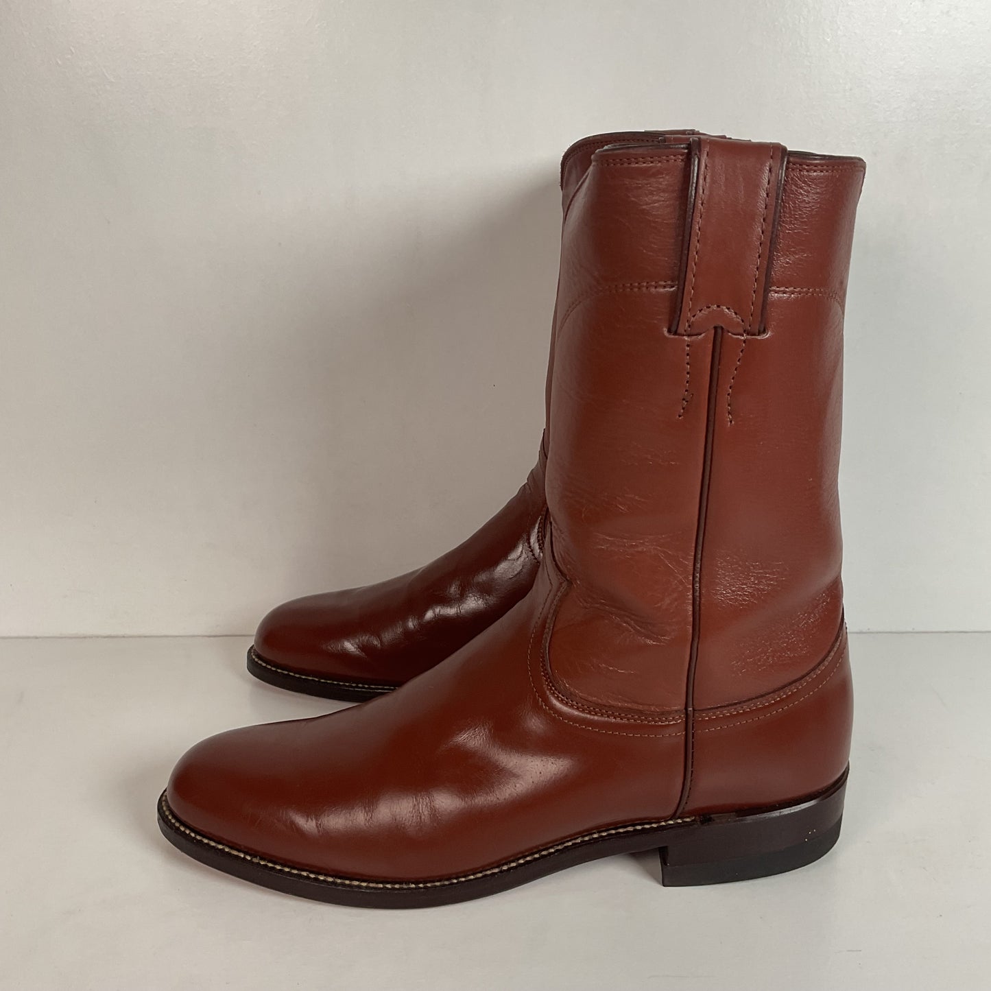 Vintage 1970s Justin Brown Cowgirl Roper Boots 8.5 B USA Made Calfskin