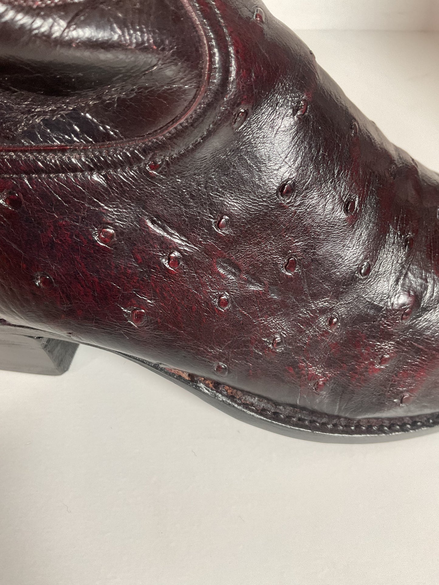 Vintage Lucchese Black Cherry Ostrich Quill Cowboy Boots 9 EE Exotic Recrafted