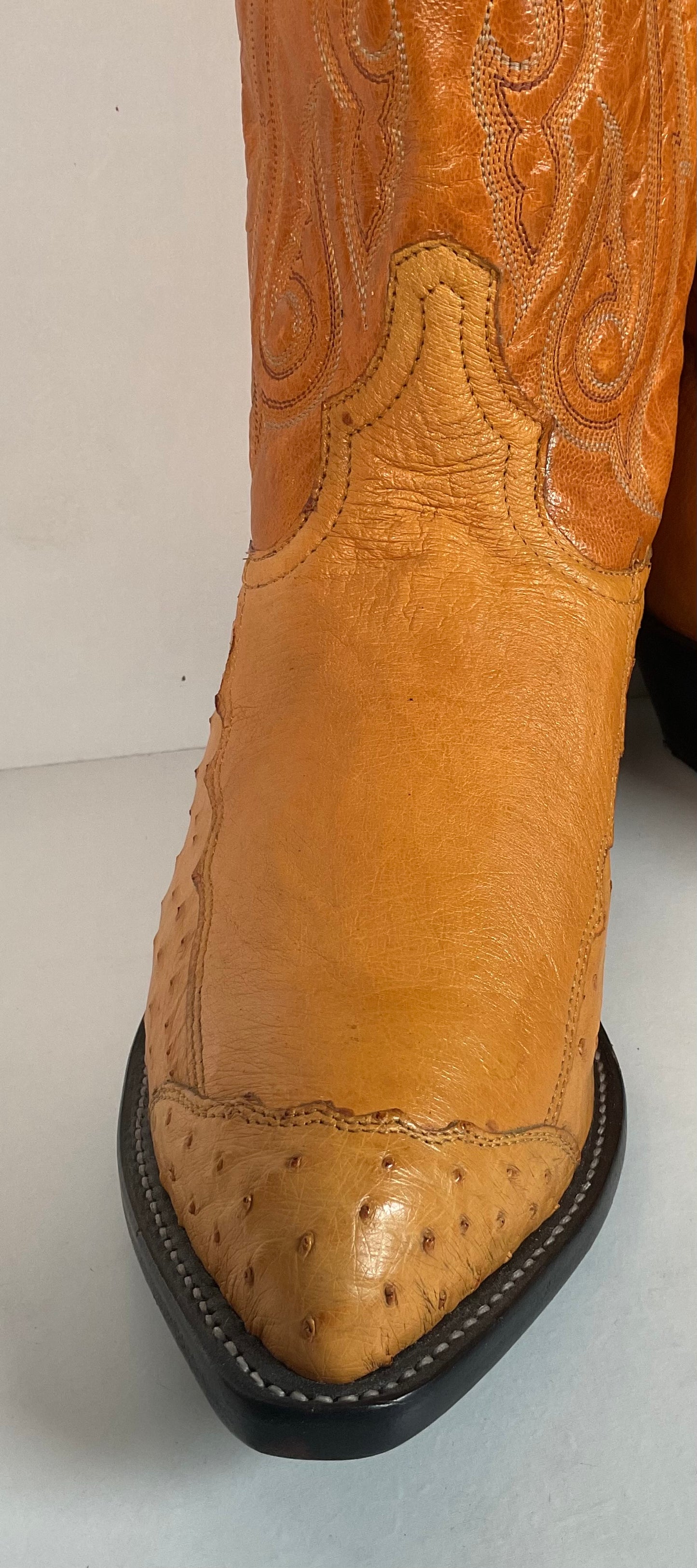 Tony Lama Butterscotch Ostrich Cowboy Boots 8 EE Exotic USA Made