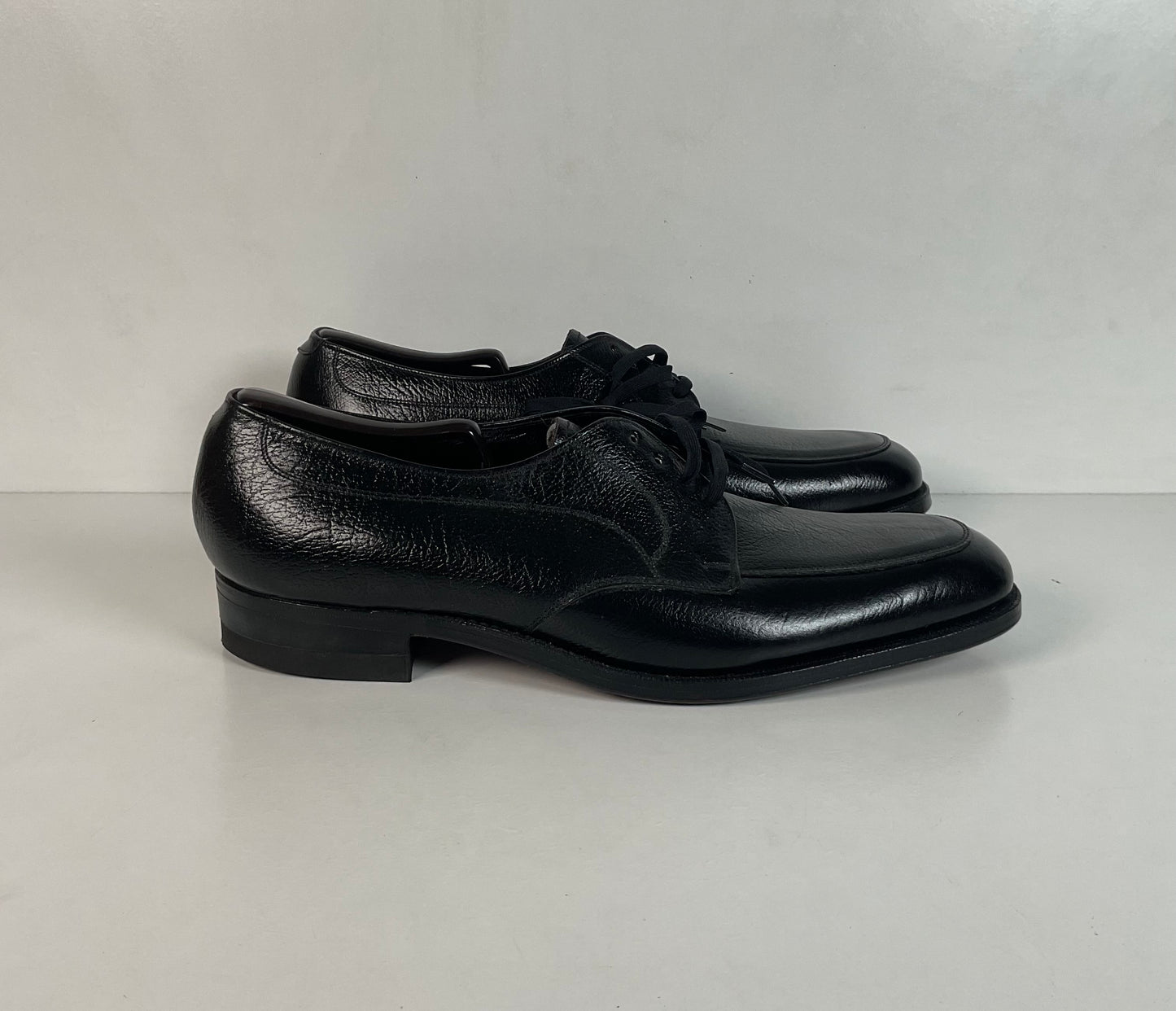 Vintage Florsheim Black Derby Loafers 12 B Apron Toe Blucher