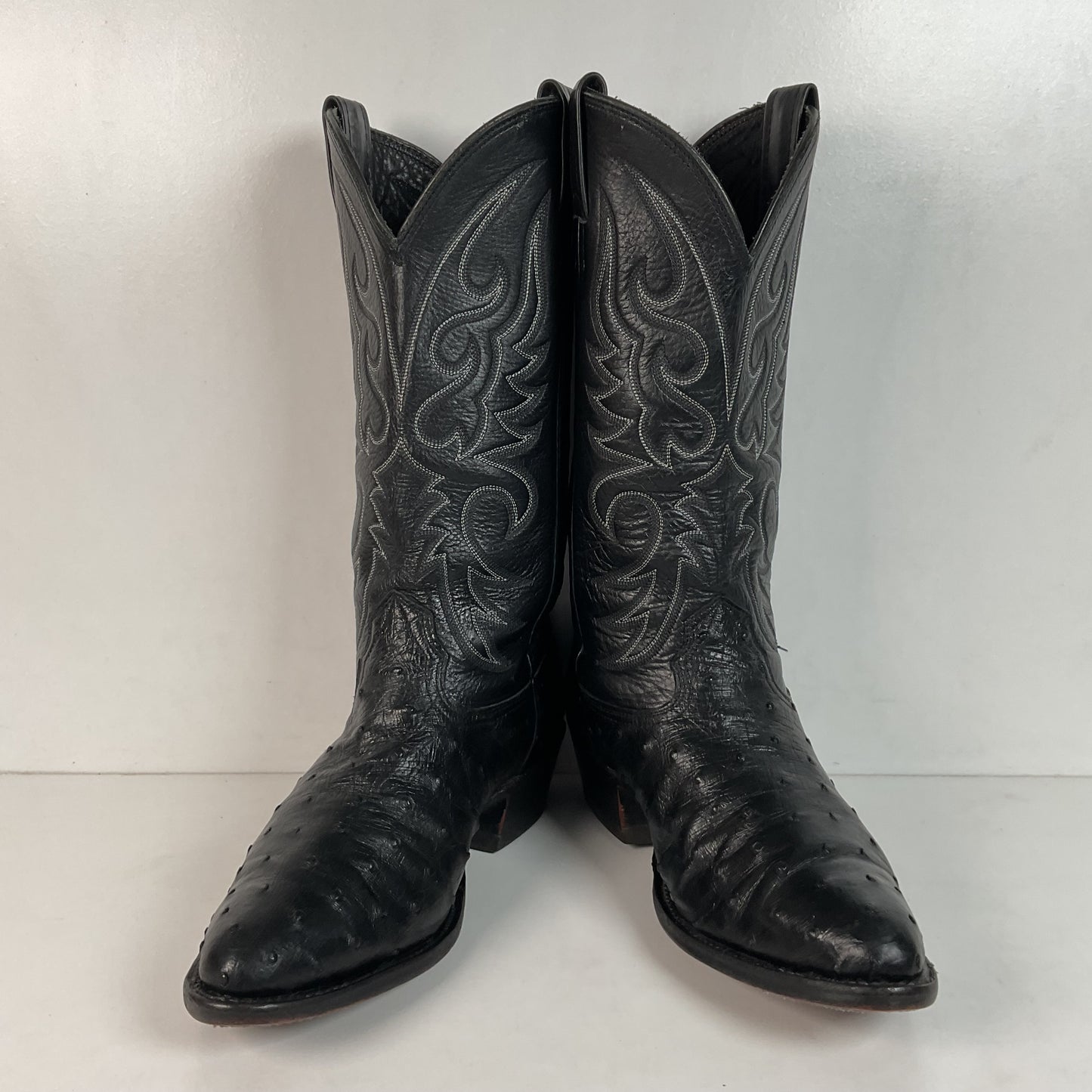Larry Mahan Black Full Quill Ostrich Cowboy Boots 8 E USA Made