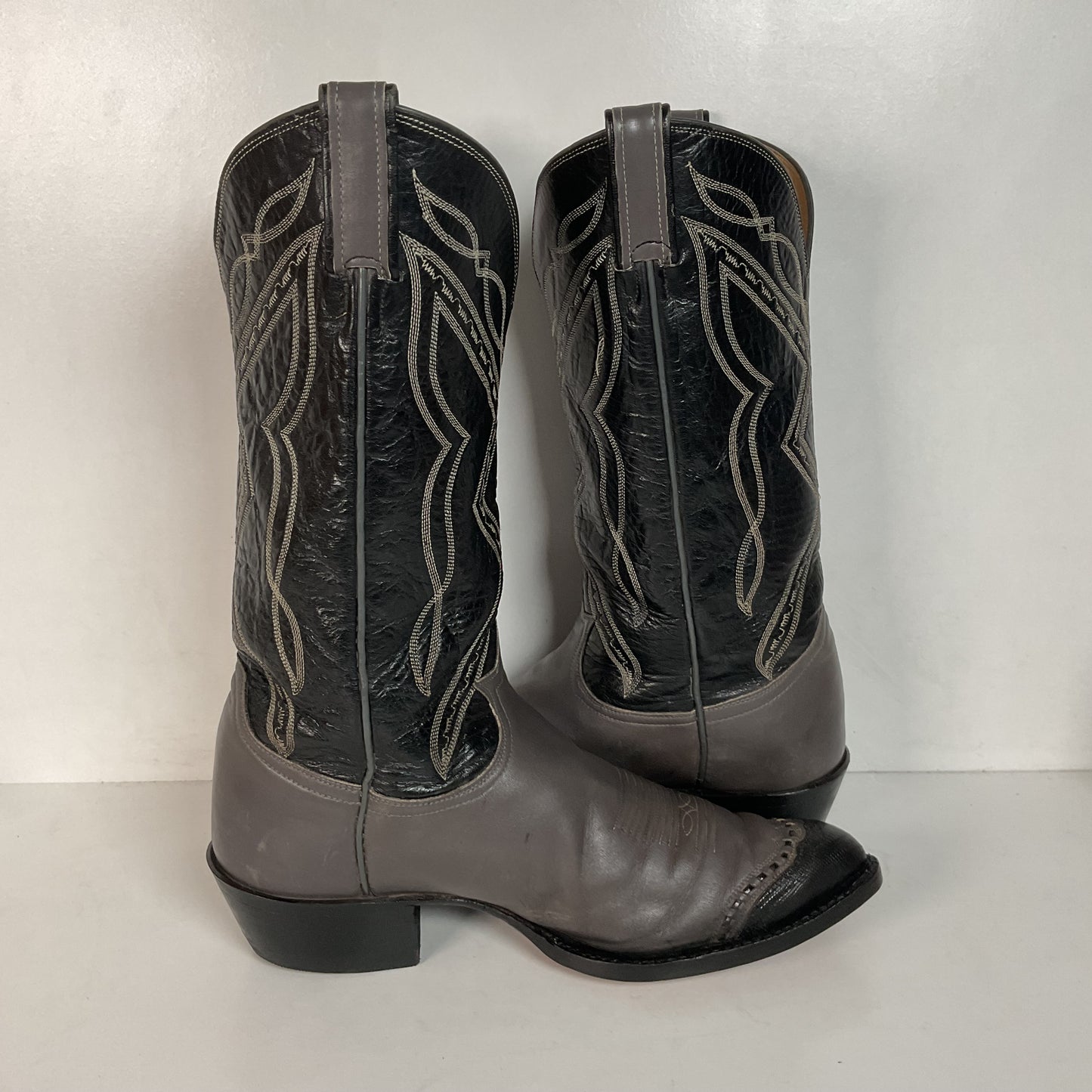 Vintage Tony Lama Grey Lizard Wingtip Cowboy Boots 10.5 D Gold Label Recraft