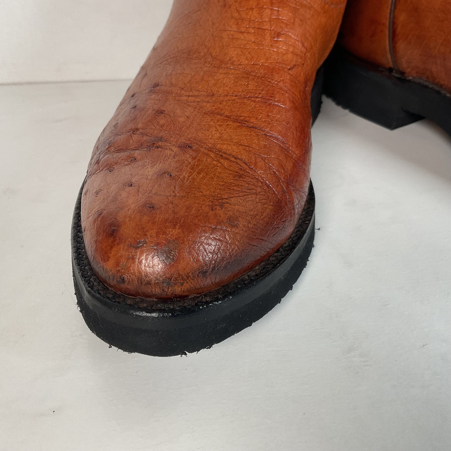 Vintage Lucchese Smooth Ostrich Roper Boots 9 D Crepe Sole Recraft Exotic
