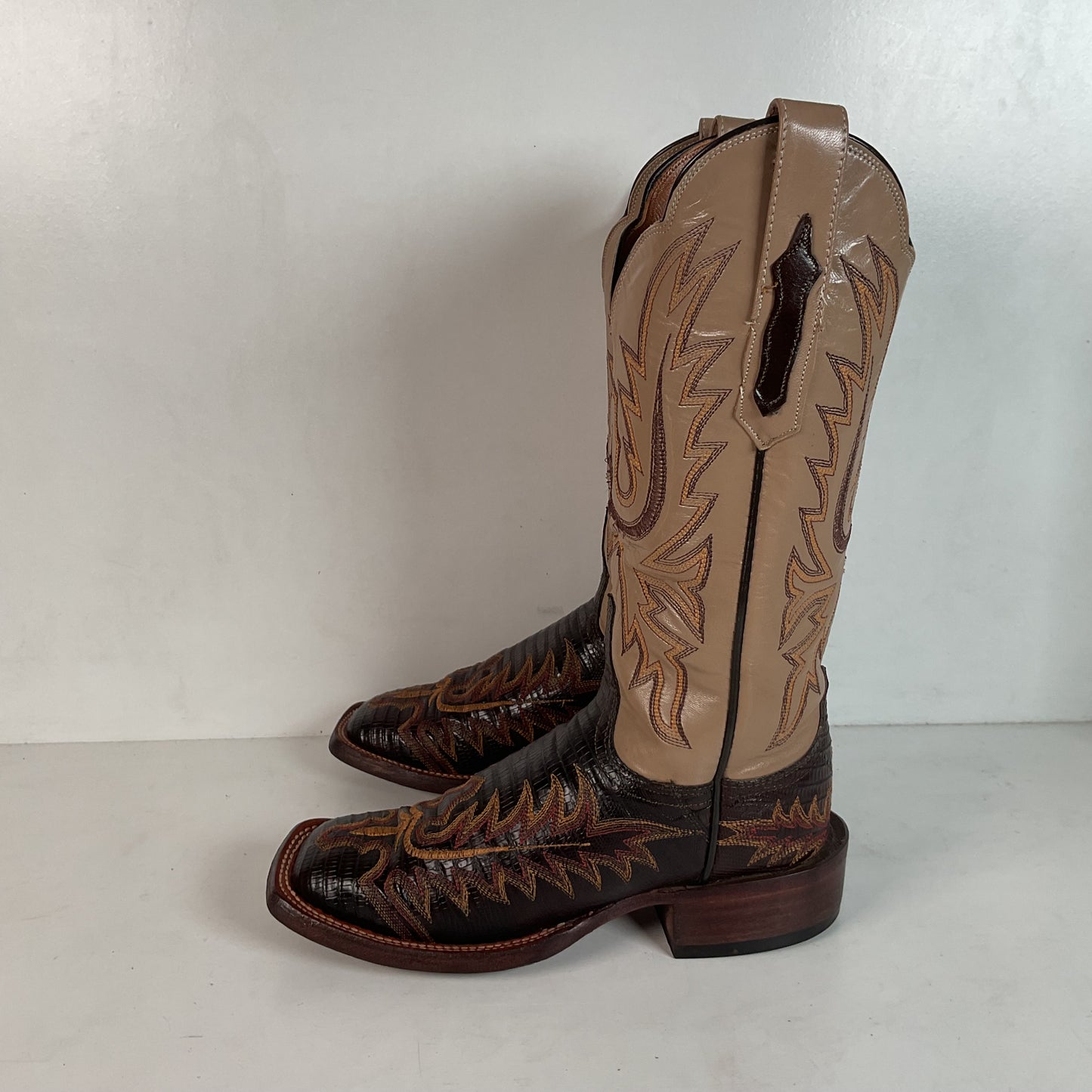 Lucchese Teju Lizard Cowgirl Boots 5 B Creme Stitched