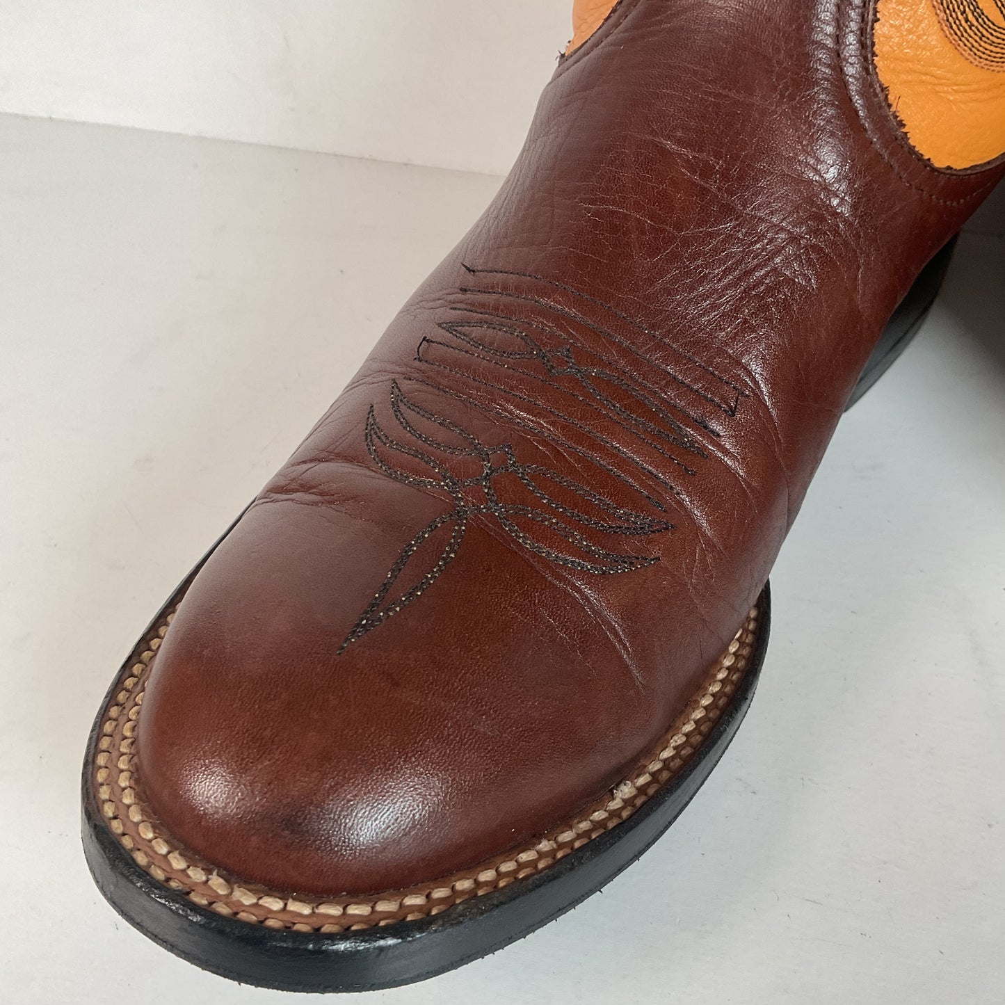 Anderson Bean Leather Roper Western Boots 9 D Mango Yellow USA Recraft