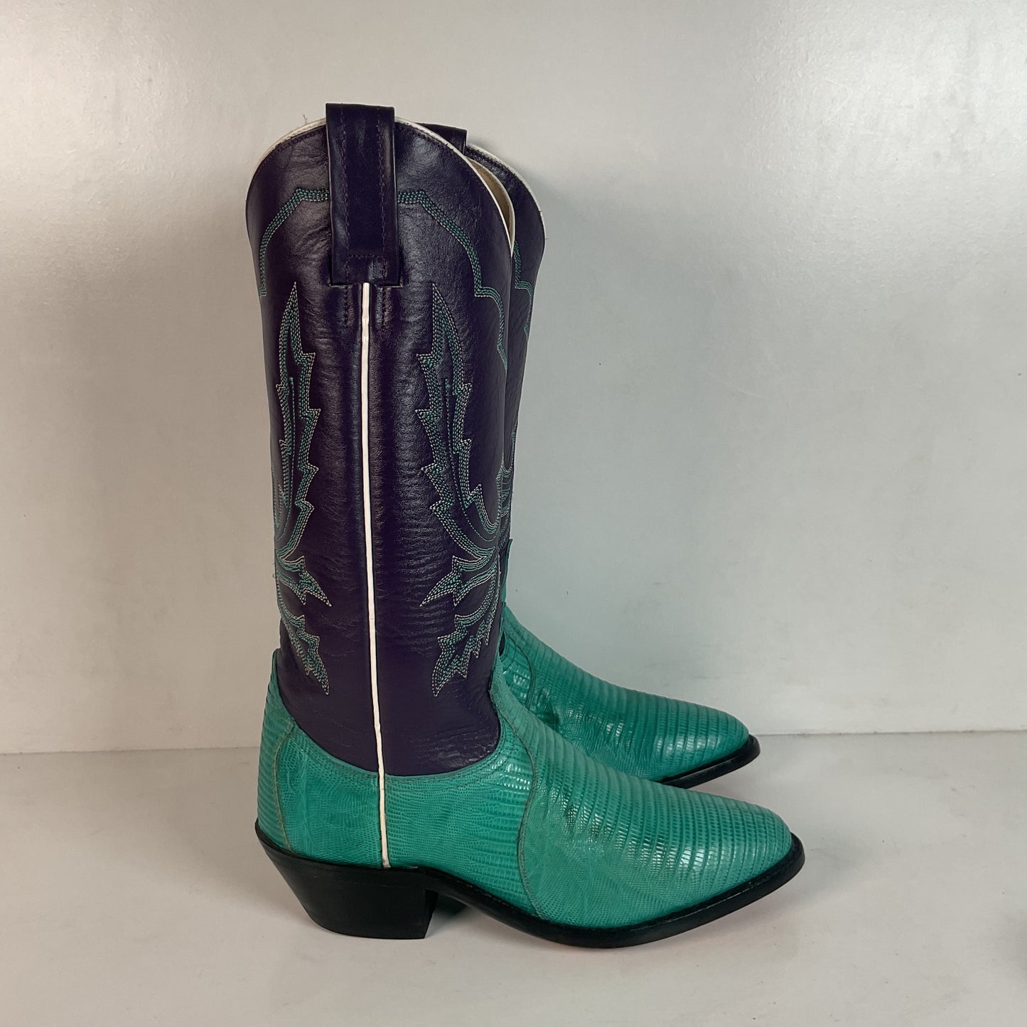 Dan Post Turquoise Cowgirl Boots 6 M Teju Lizard Vamp