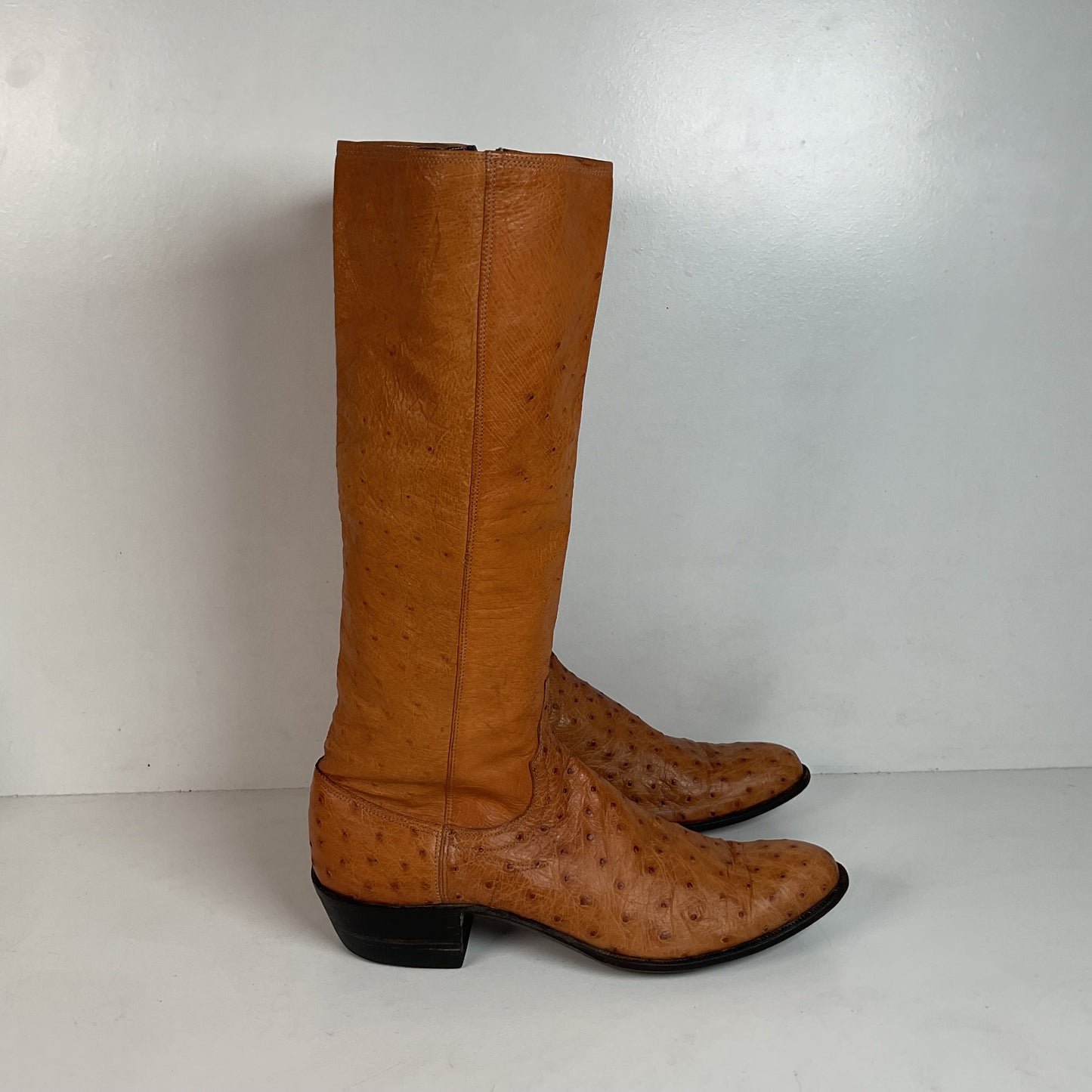 Custom Tall Ostrich Quill Riding Boots 7.5-8 Exotic Cowgirl