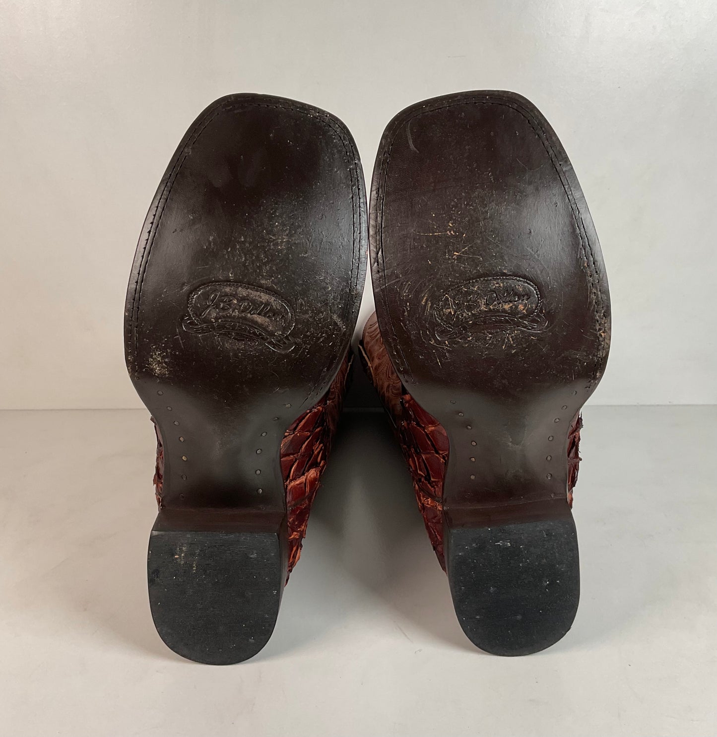 J. B. Dillon Exotic Pirarucu Cowboy Boots 11 EE Big Bass Square Toe