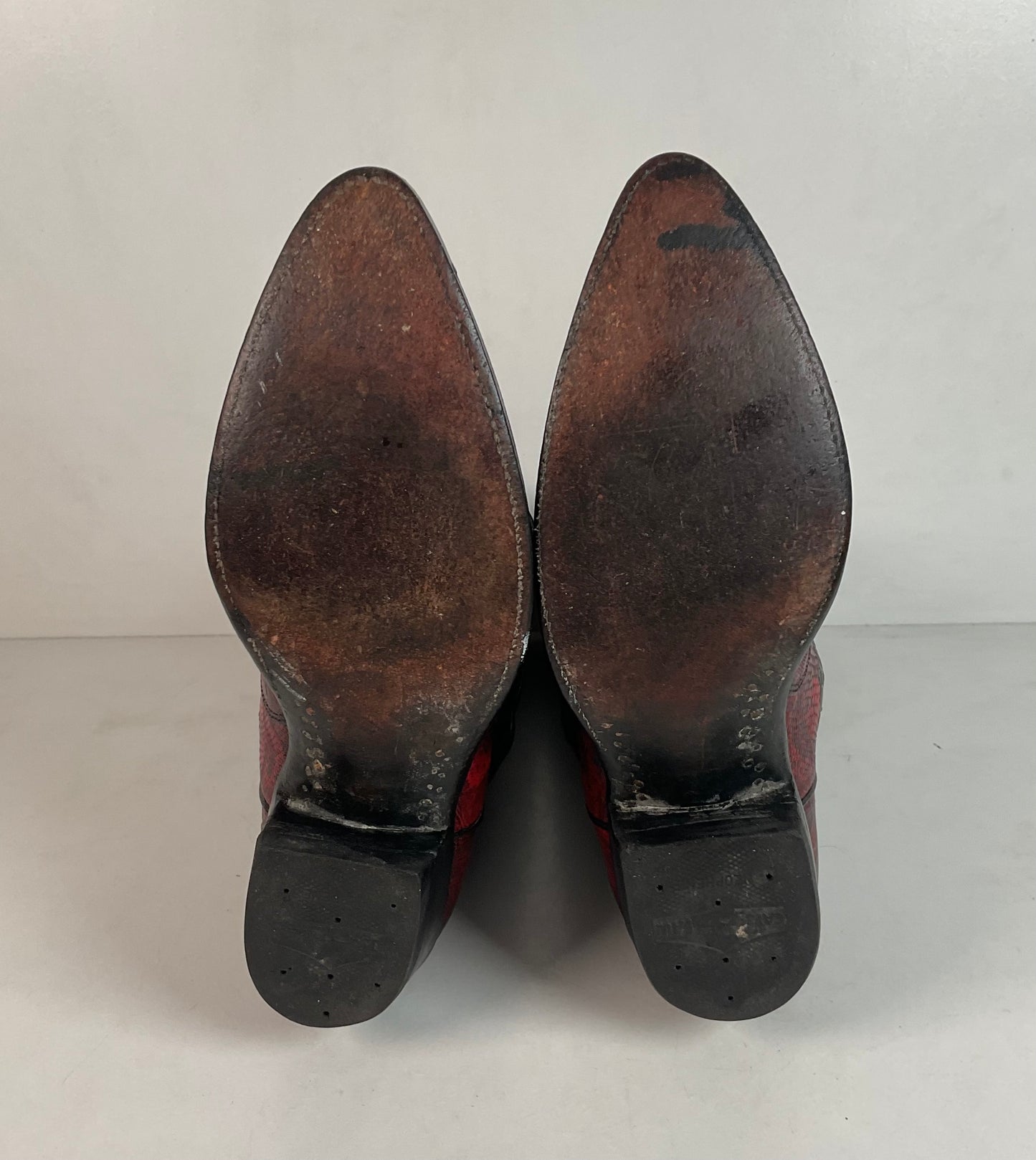 Vintage Dan Post Red Lizard Teju Cowboy Boots Men’s 8 Natural Cut USA Made