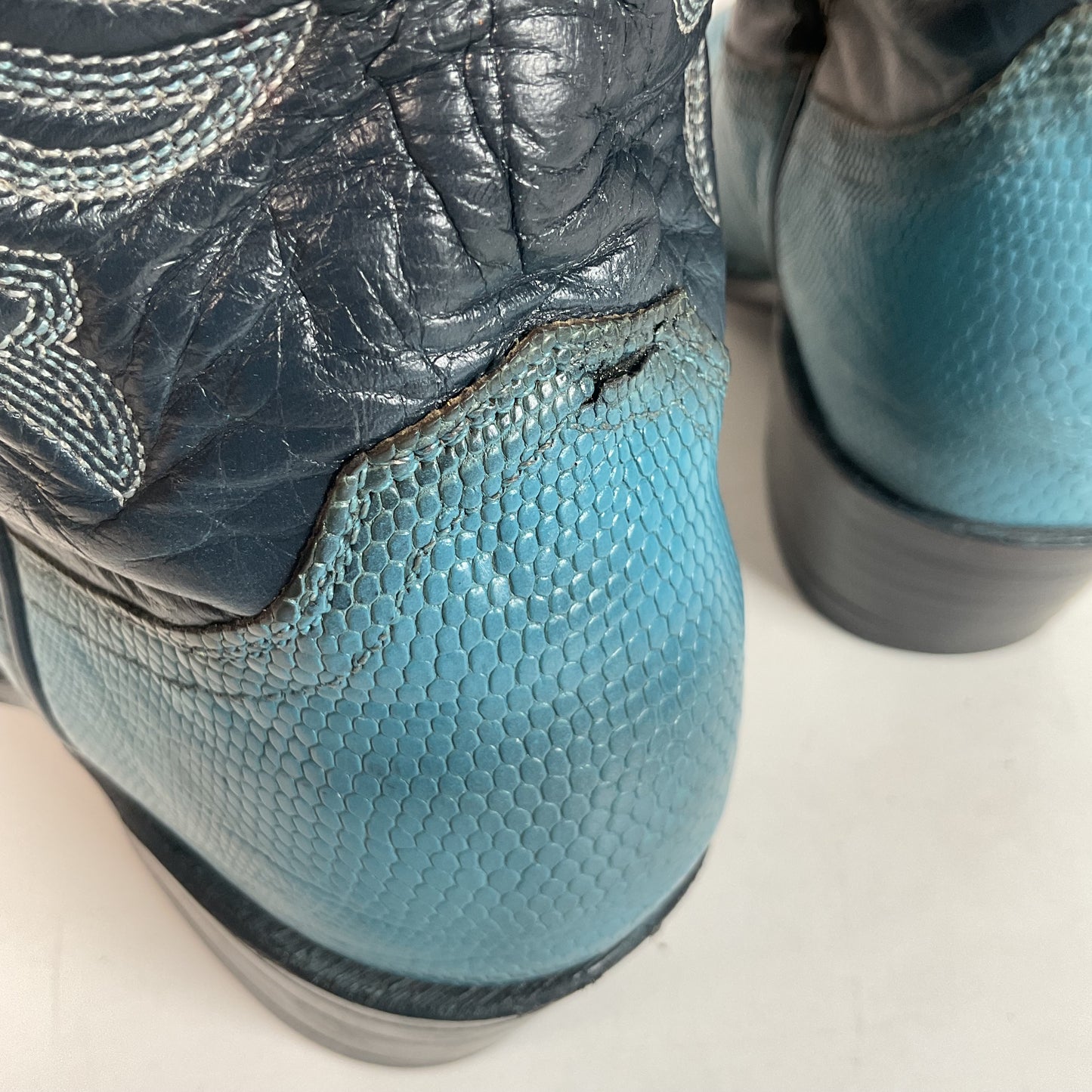 Vintage Justin Turquoise Cowgirl Boots 5 B Zipper Teju Lizard Vamp