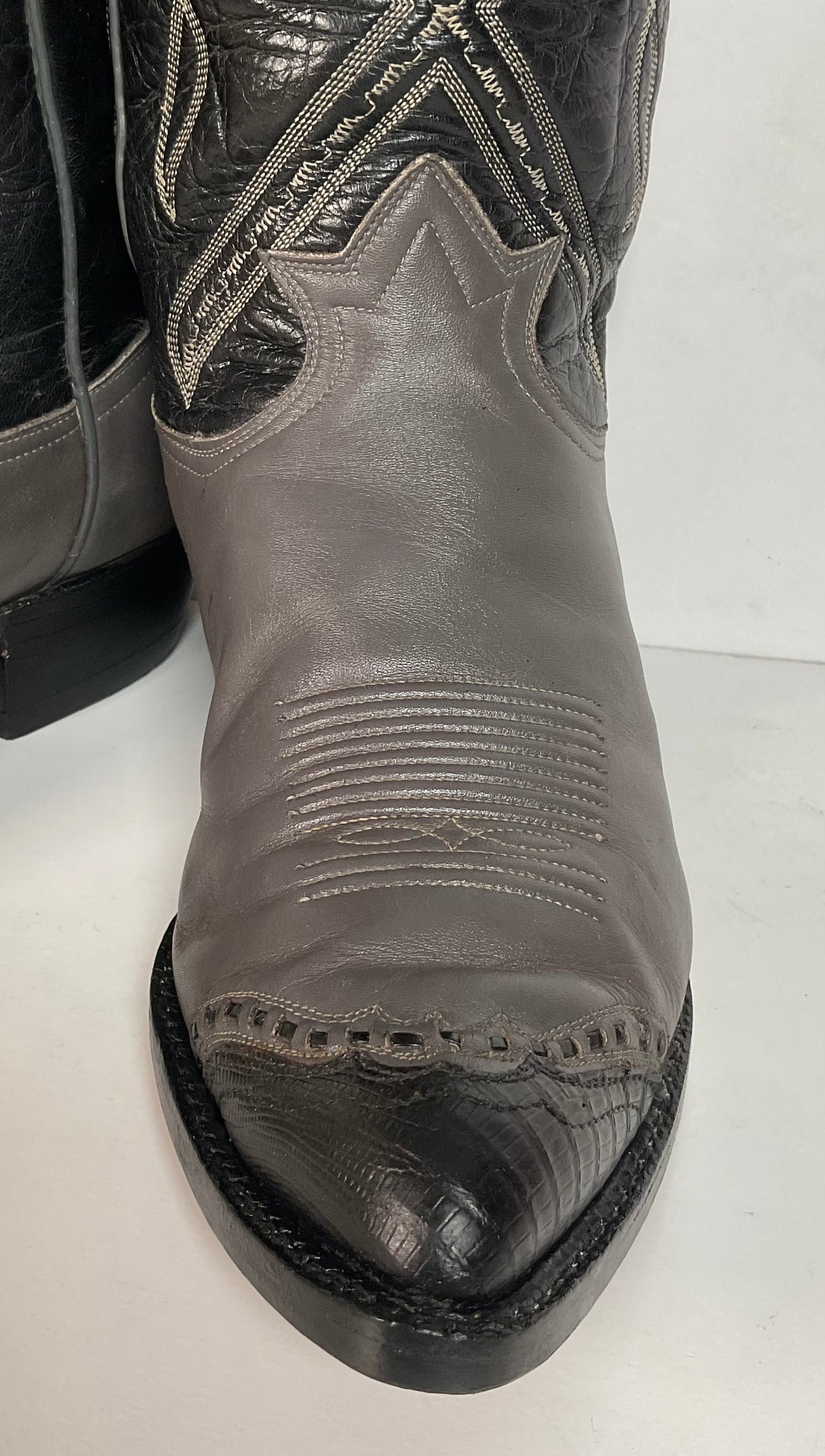 Vintage Tony Lama Grey Lizard Wingtip Cowboy Boots 10.5 D Gold Label Recraft