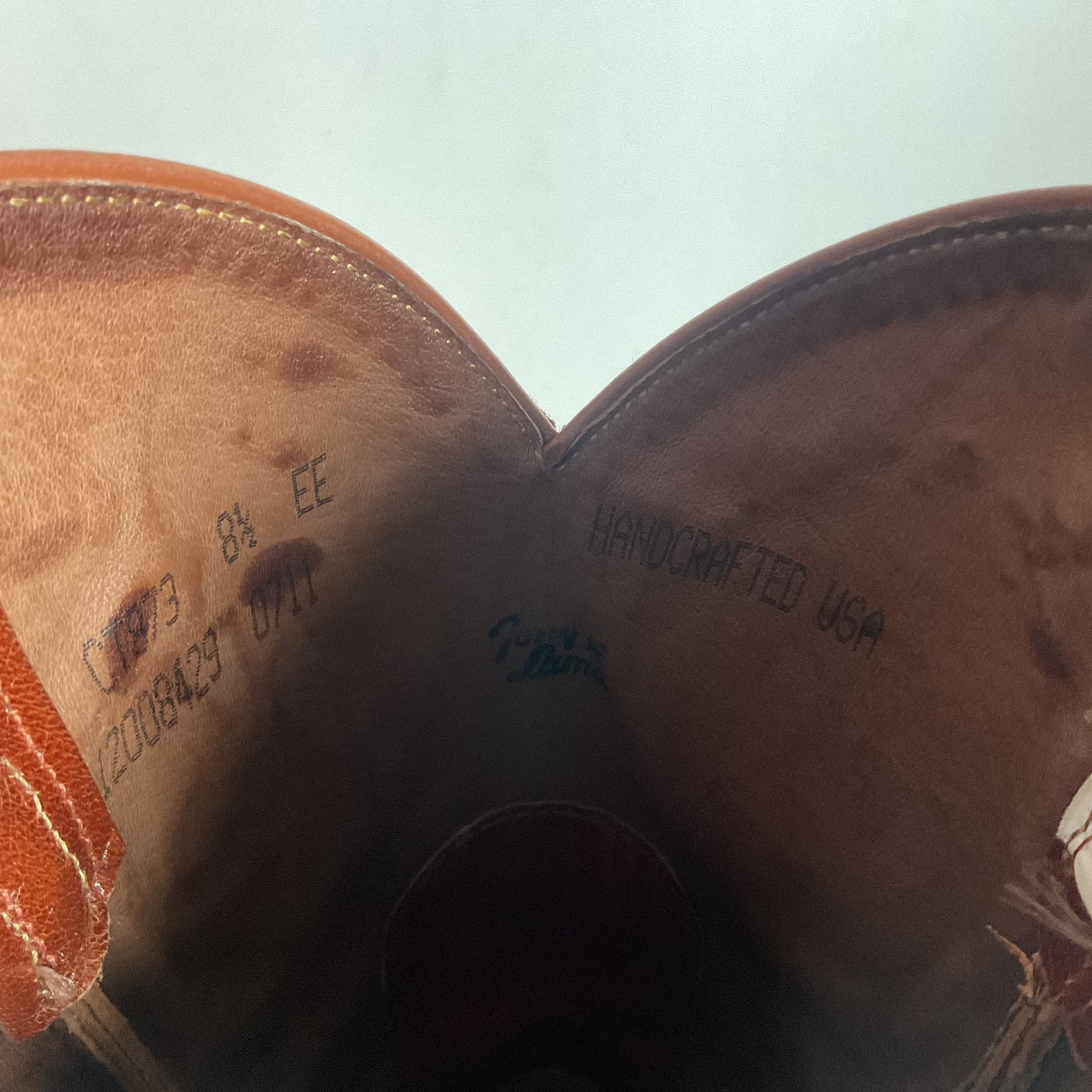 Tony Lama Bonham Cognac Smooth Ostrich 8.5 EE USA Made Distressed