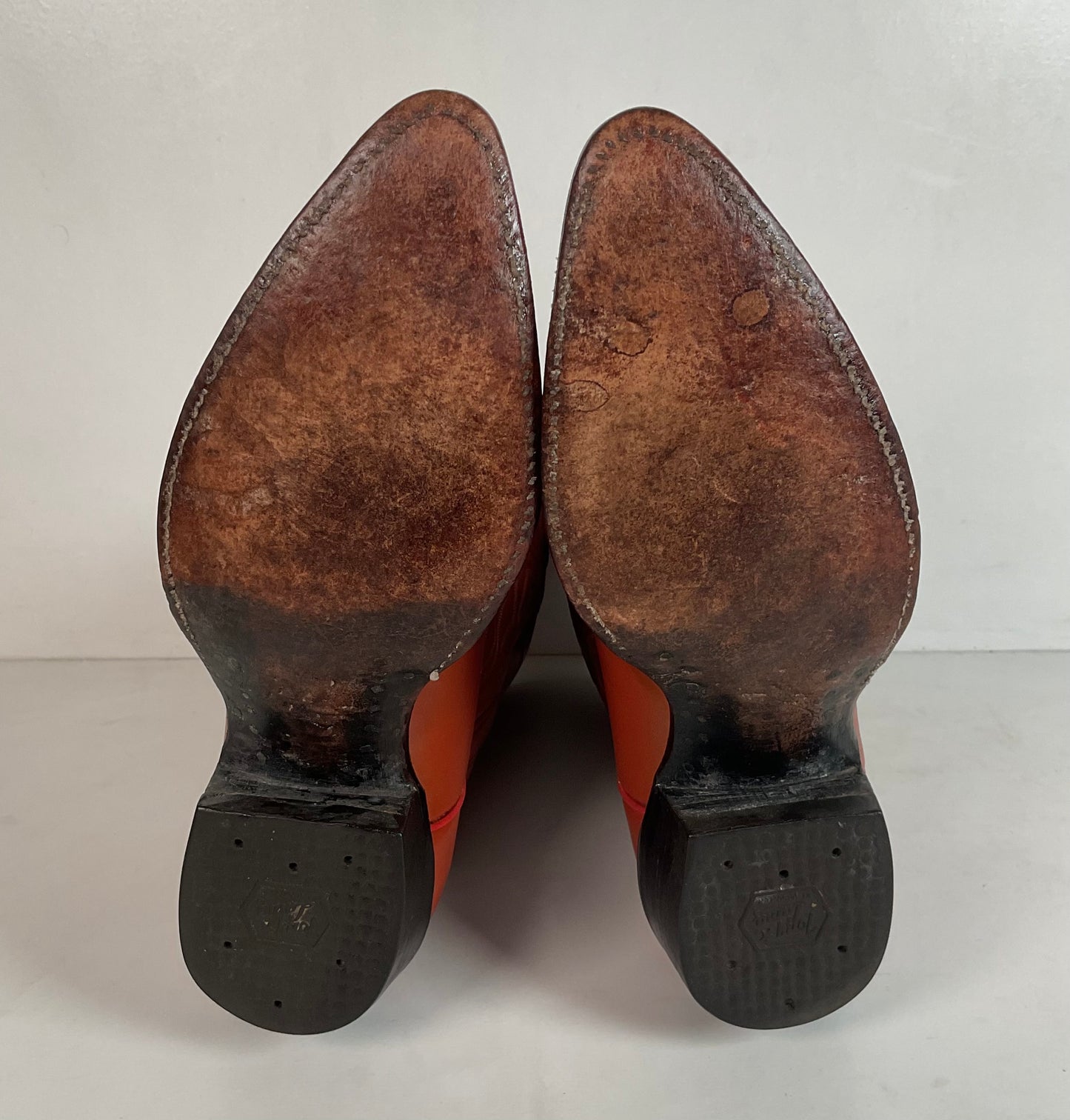 Vintage Tony Lama Burnt Orange Cowgirl Boots 6.5 C Tooled Inlay