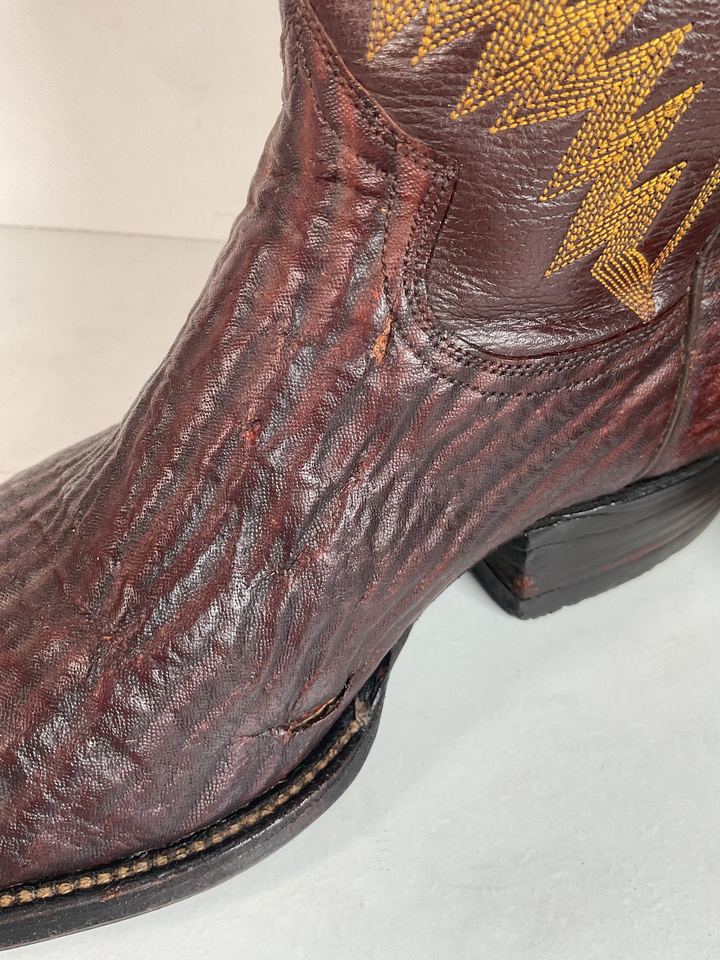 Vintage 1960s Stove Pipe Cowboy Boots 9-9.5 Exotic Shark Skin Custom Made