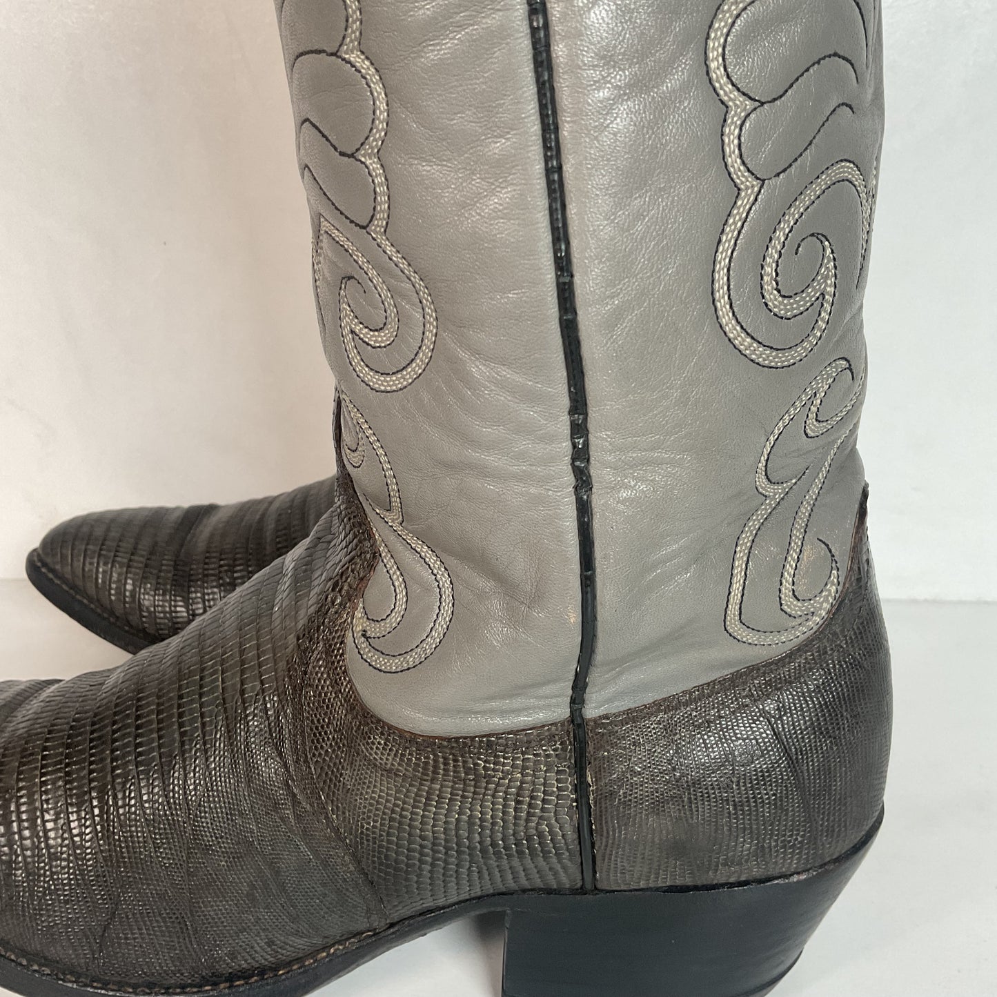 Vintage Dan Post Charcoal Grey Teju Lizard Cowboy Boots 10 D Old Label