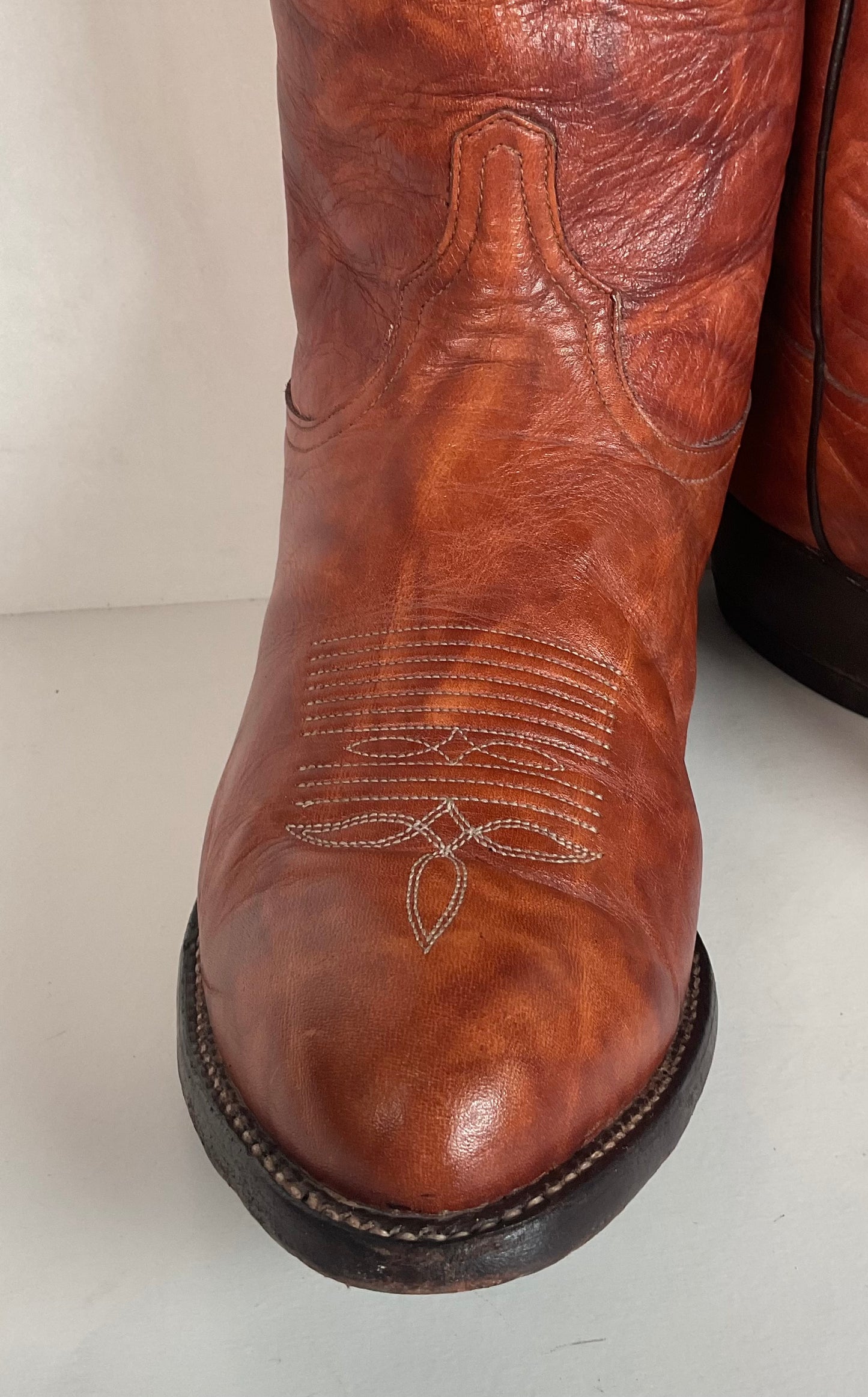 Vintage Tony Lama Chocolate Cow Cowboy Boots 8.5 EEEE Marbled Leather