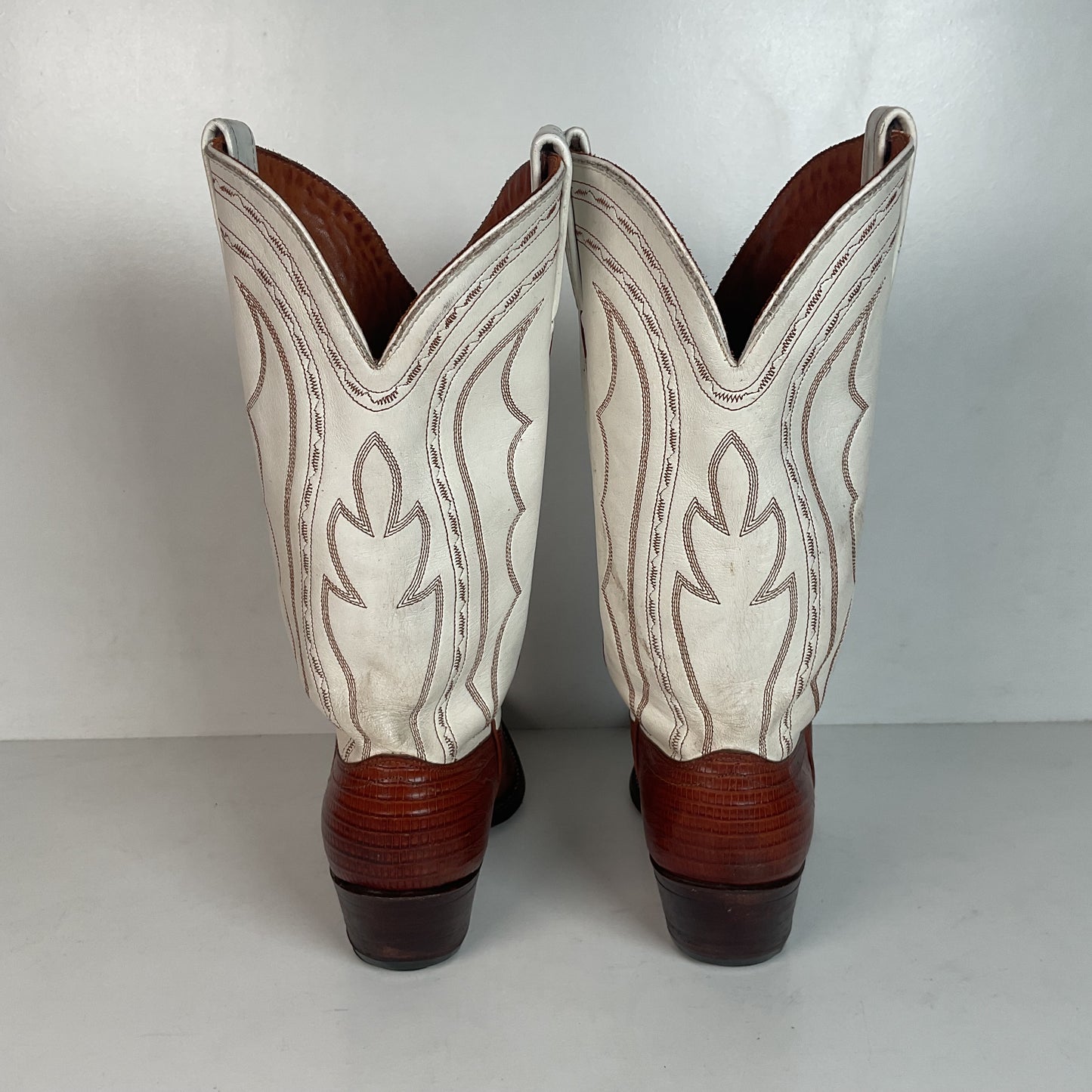 Vintage J Chisholm White Cowgirl Boots 7.5 M Teju Lizard