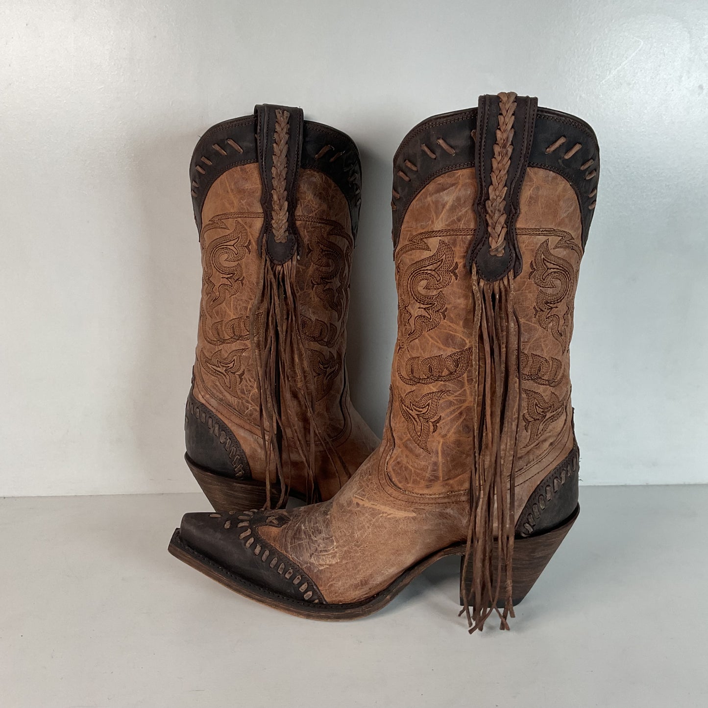 Lucchese Tucson Fringe Cowgirl Boots 9 B Wingtip