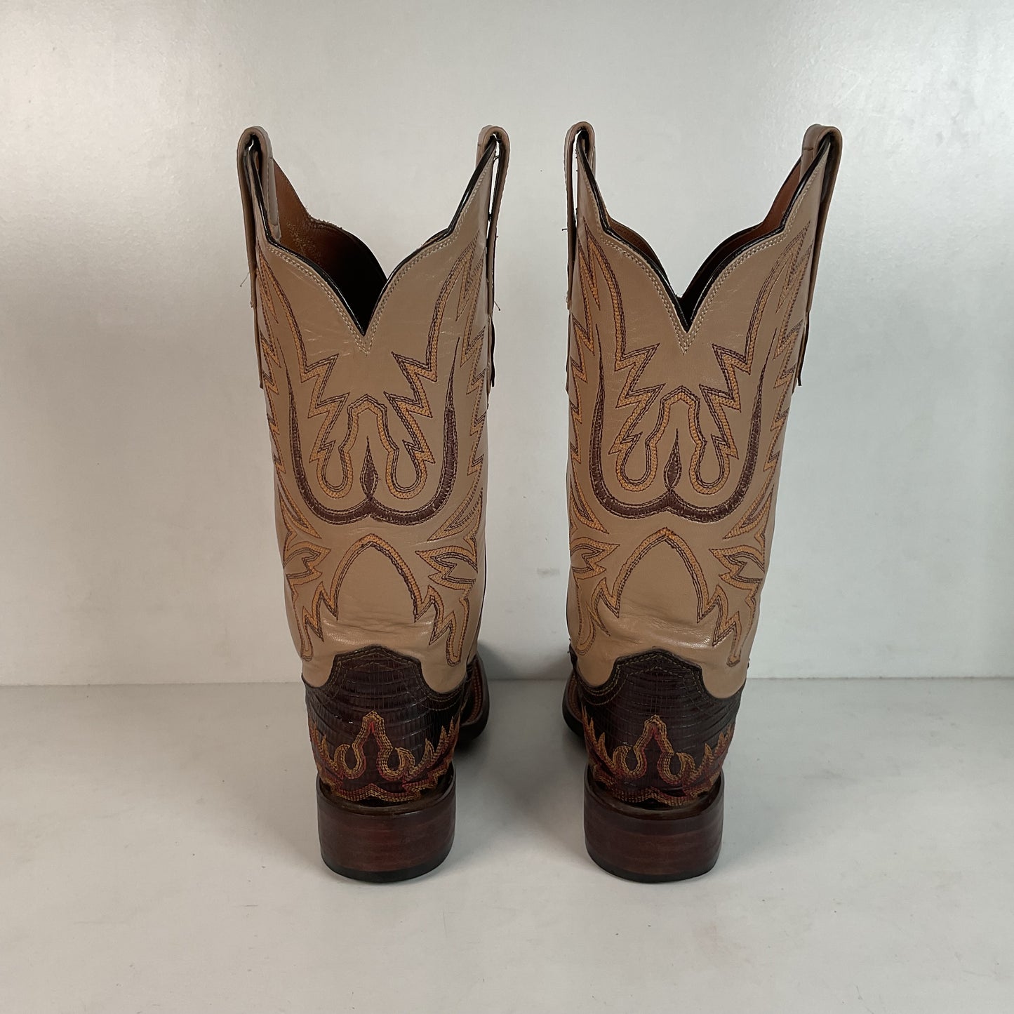 Lucchese Teju Lizard Cowgirl Boots 5 B Creme Stitched