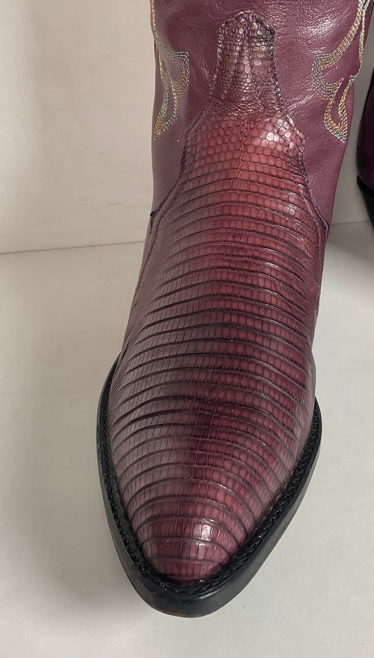 Vintage Larry Mahan Tall Purple Cowgirl Boots 8.5 B USA Made Lizard Teju