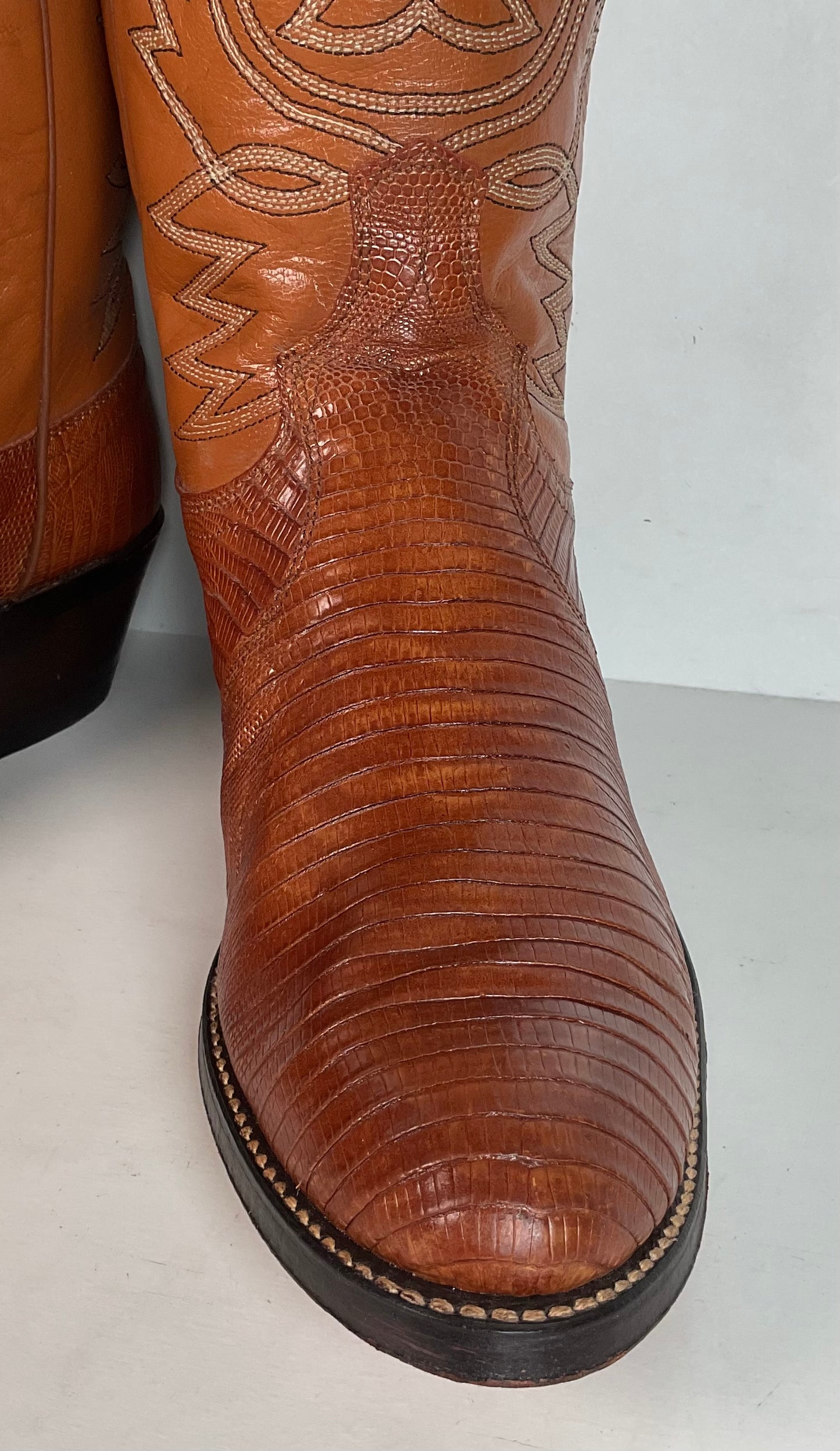 Vintage Dan Post Peanut Brittle Lizard Cowboy Boots 8 D Old Label